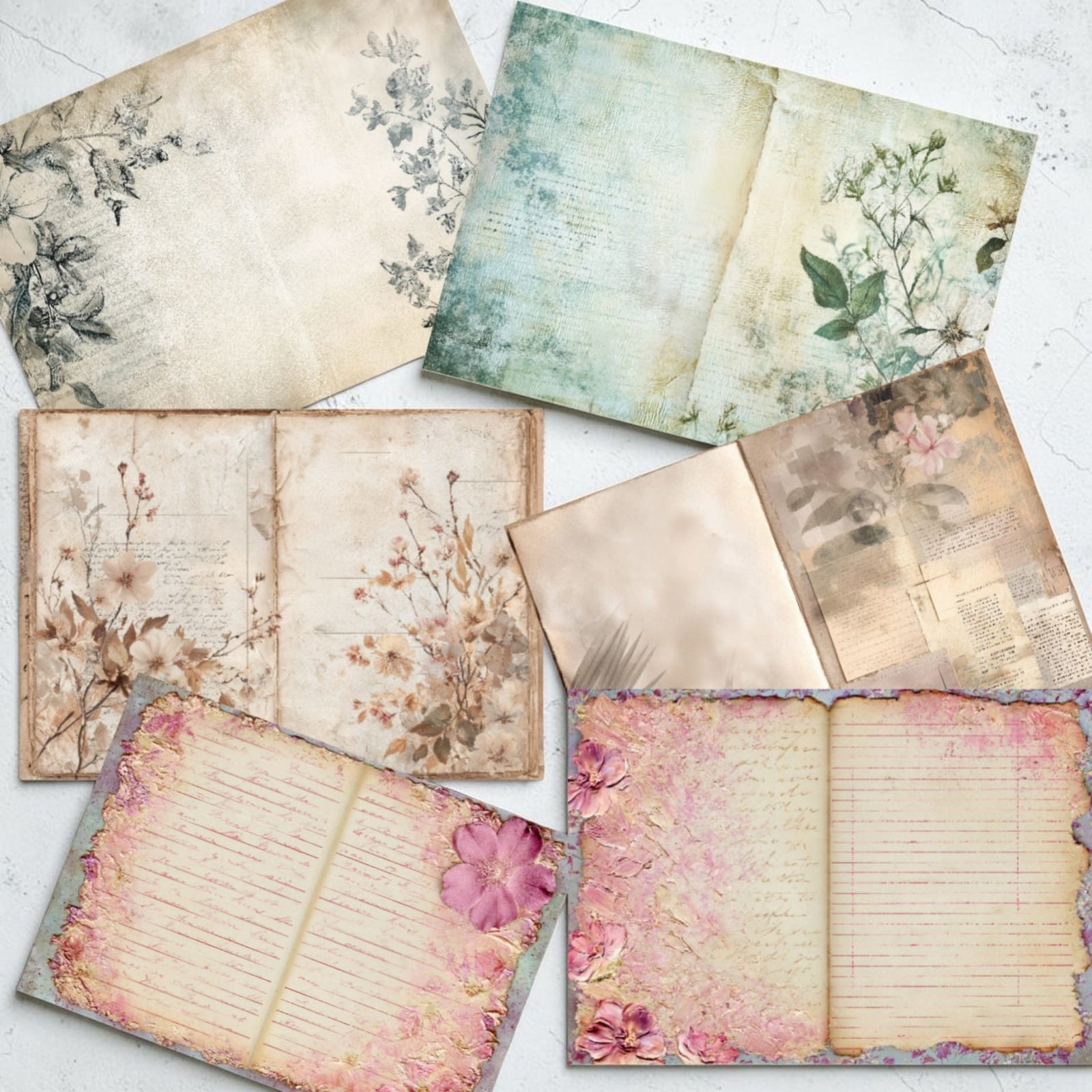 Printable Floral Journal Page Bundle – 60 Pages