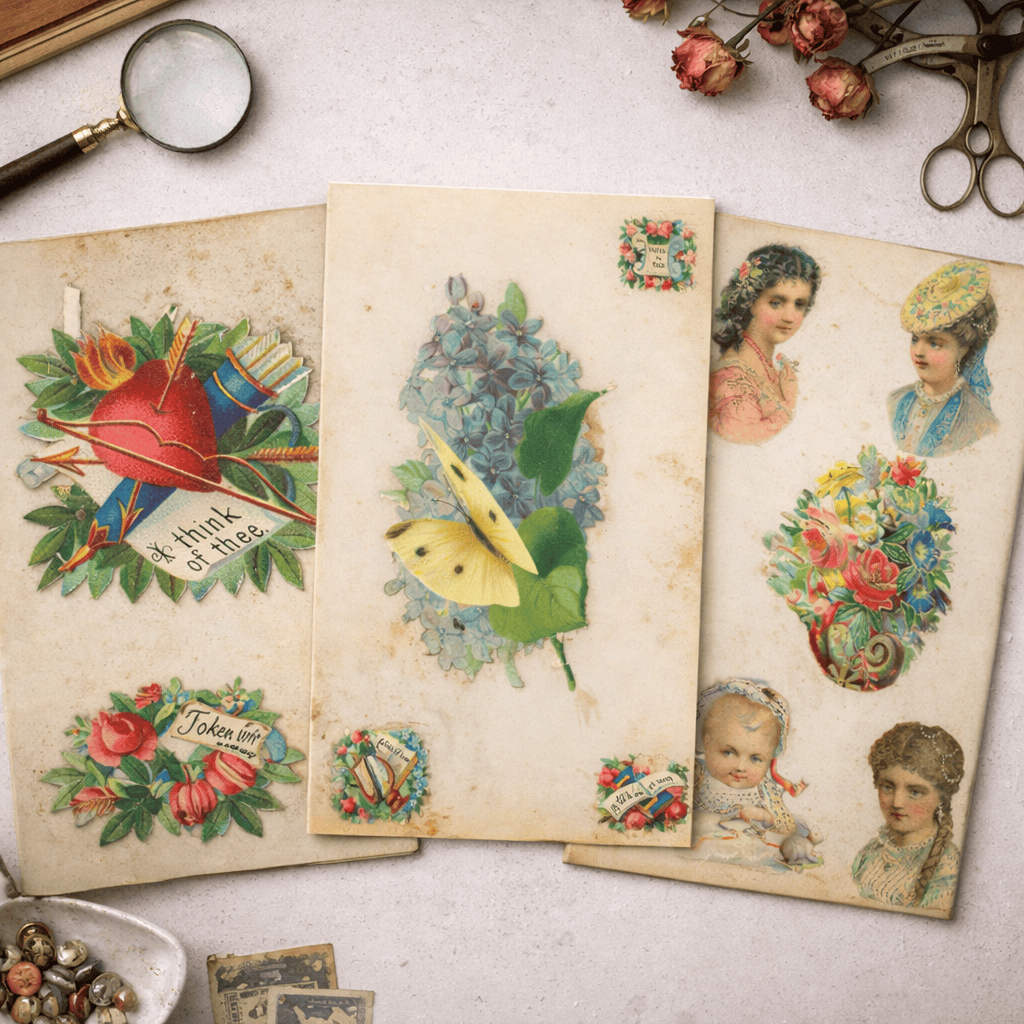 Scrap Album 1890s – Embossed Lithographed Labels | Printable Vintage Ephemera | Digital Download