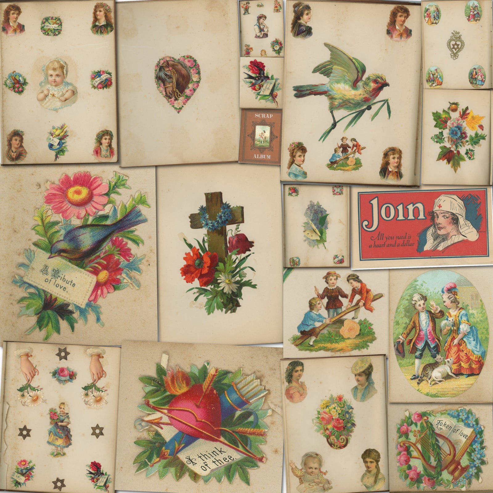 Scrap Album 1890s – Embossed Lithographed Labels | Printable Vintage Ephemera | Digital Download