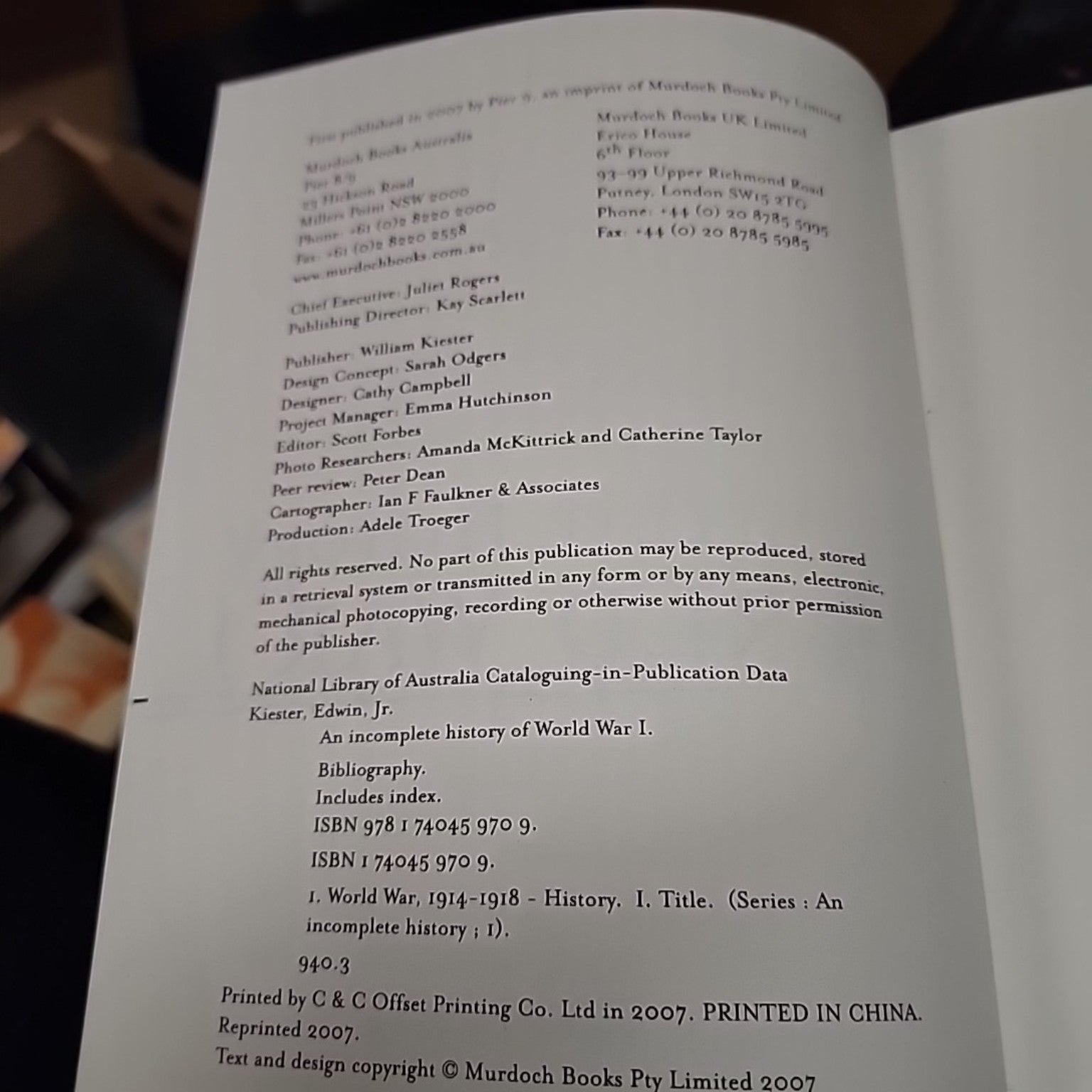 Copyright page showing Murdoch Books 2007 and ISBN 9781740459709