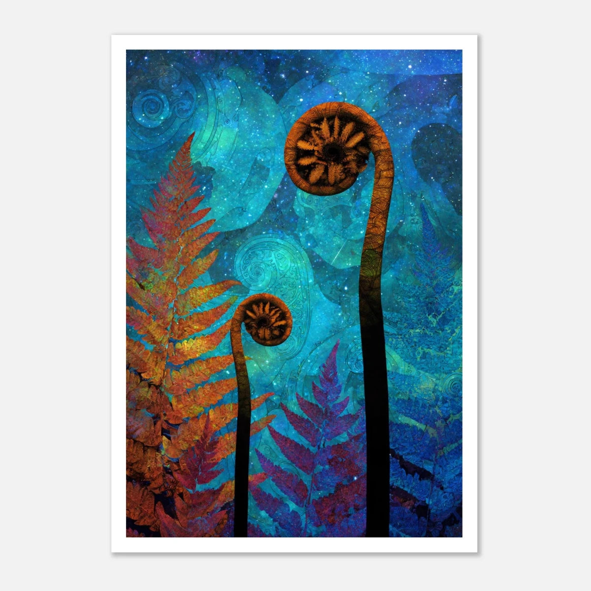 Celestial Fern Awakening Fine Art Print – Vibrant Nature & Cosmic Inspiration - Books Worth Keeping