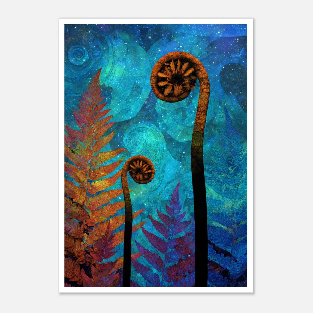 Celestial Fern Awakening Fine Art Print – Vibrant Nature & Cosmic Inspiration - Books Worth Keeping