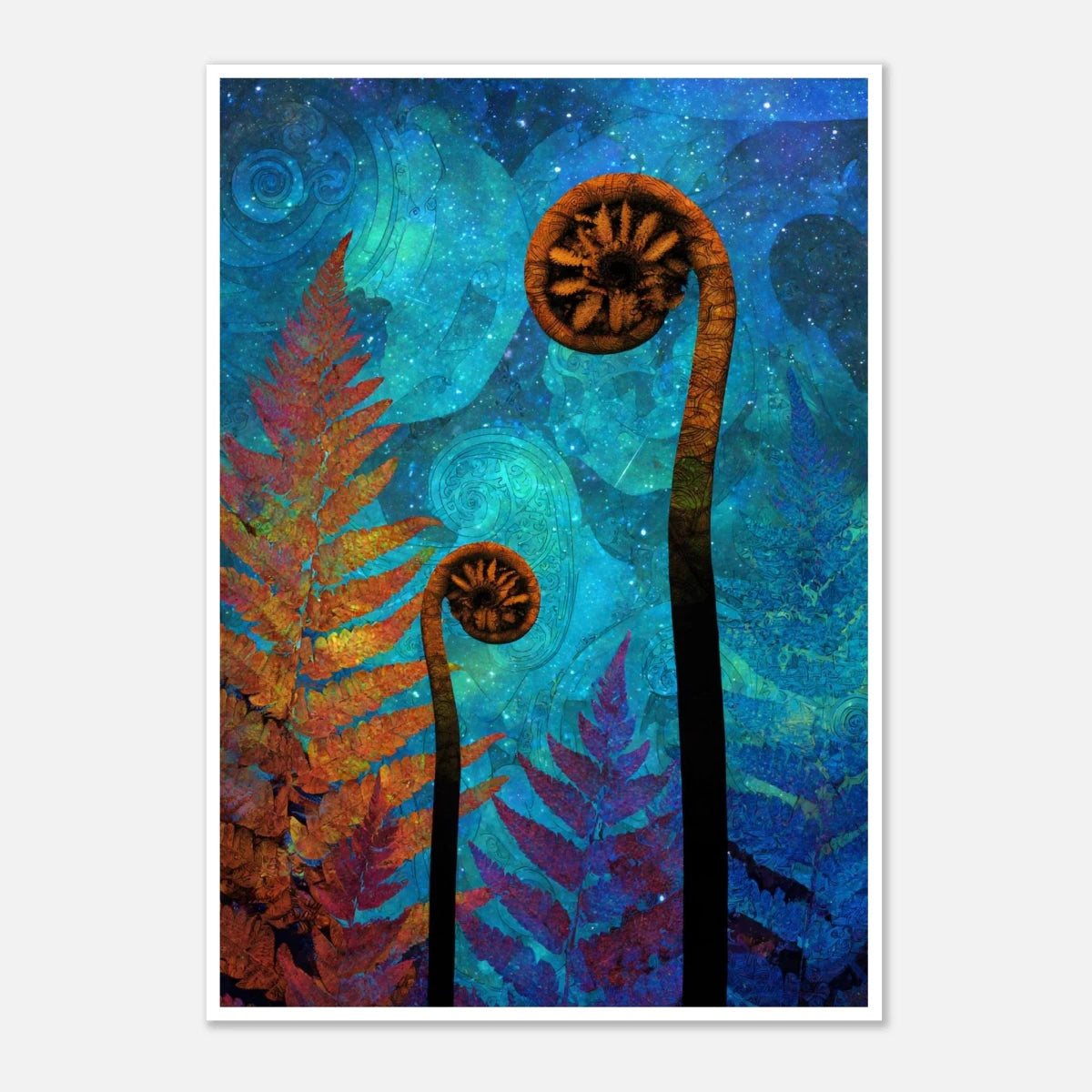 Celestial Fern Awakening Fine Art Print – Vibrant Nature & Cosmic Inspiration - Books Worth Keeping