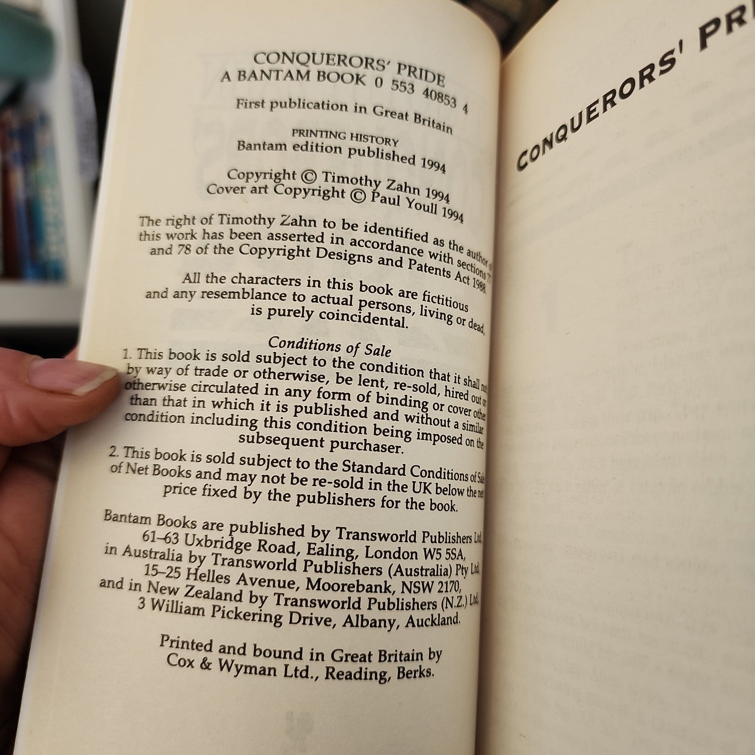 Conquerors' Pride by Timothy Zahn copyright page