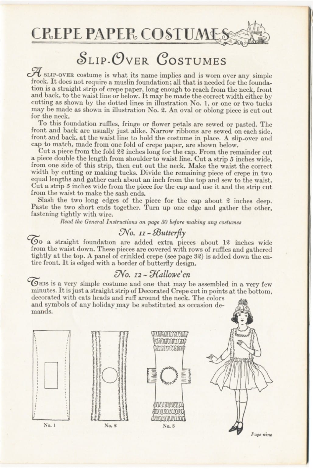 Slip-over costume instructions from vintage 1925 How to Make Crepe Paper Costumes booklet