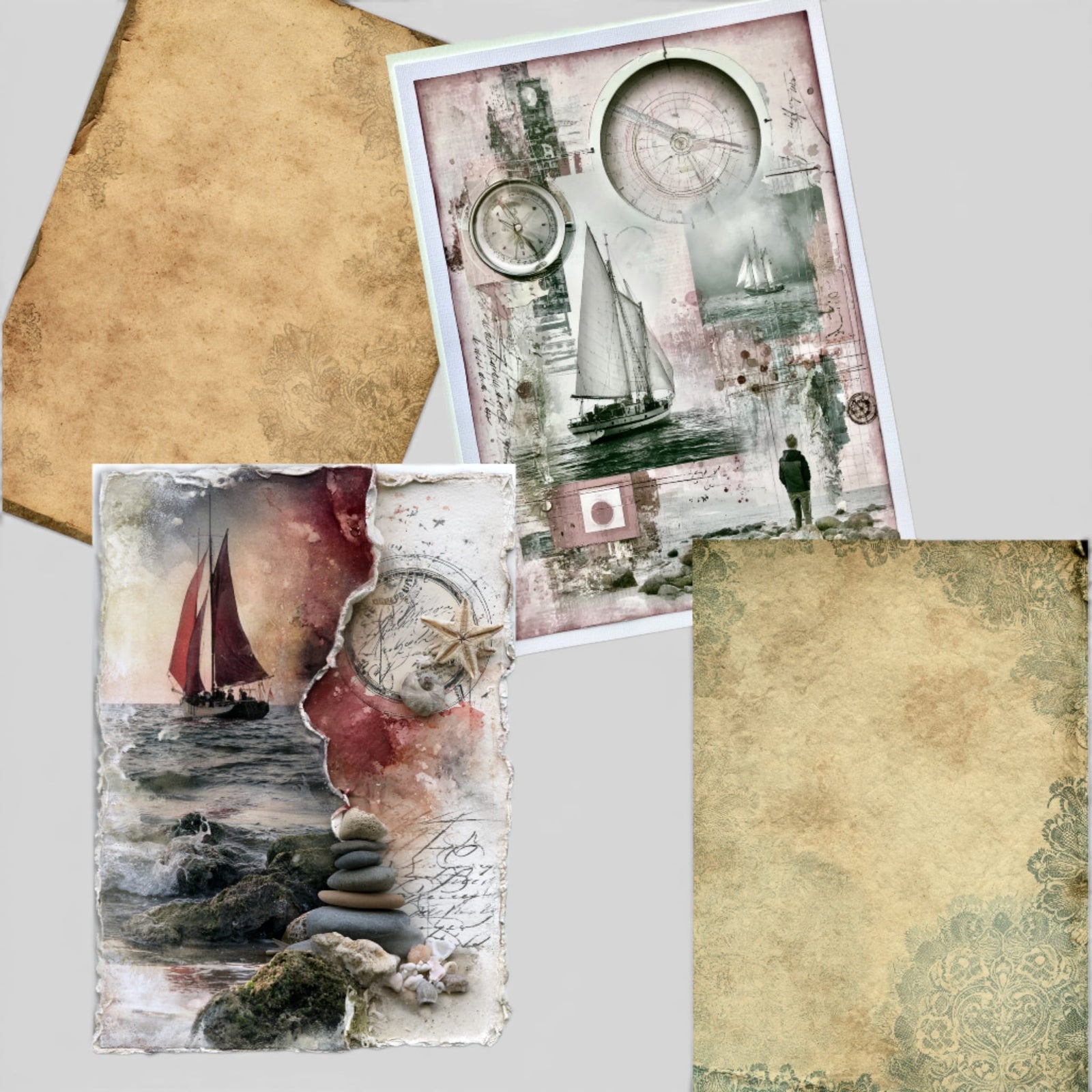 Sea Glass & Lace 51 Page Junk Journal Printable Kit