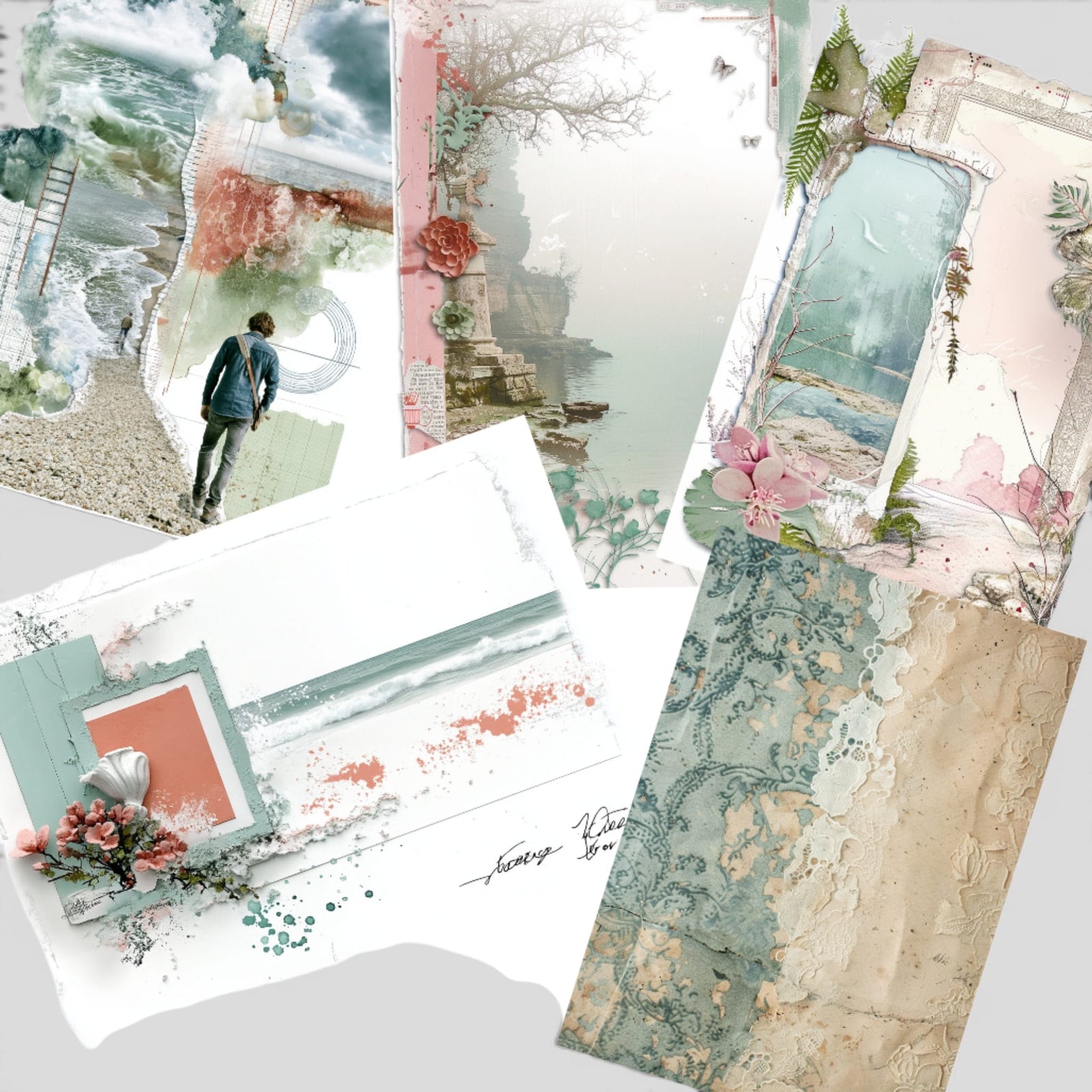 Sea Glass & Lace 51 Page Junk Journal Printable Kit
