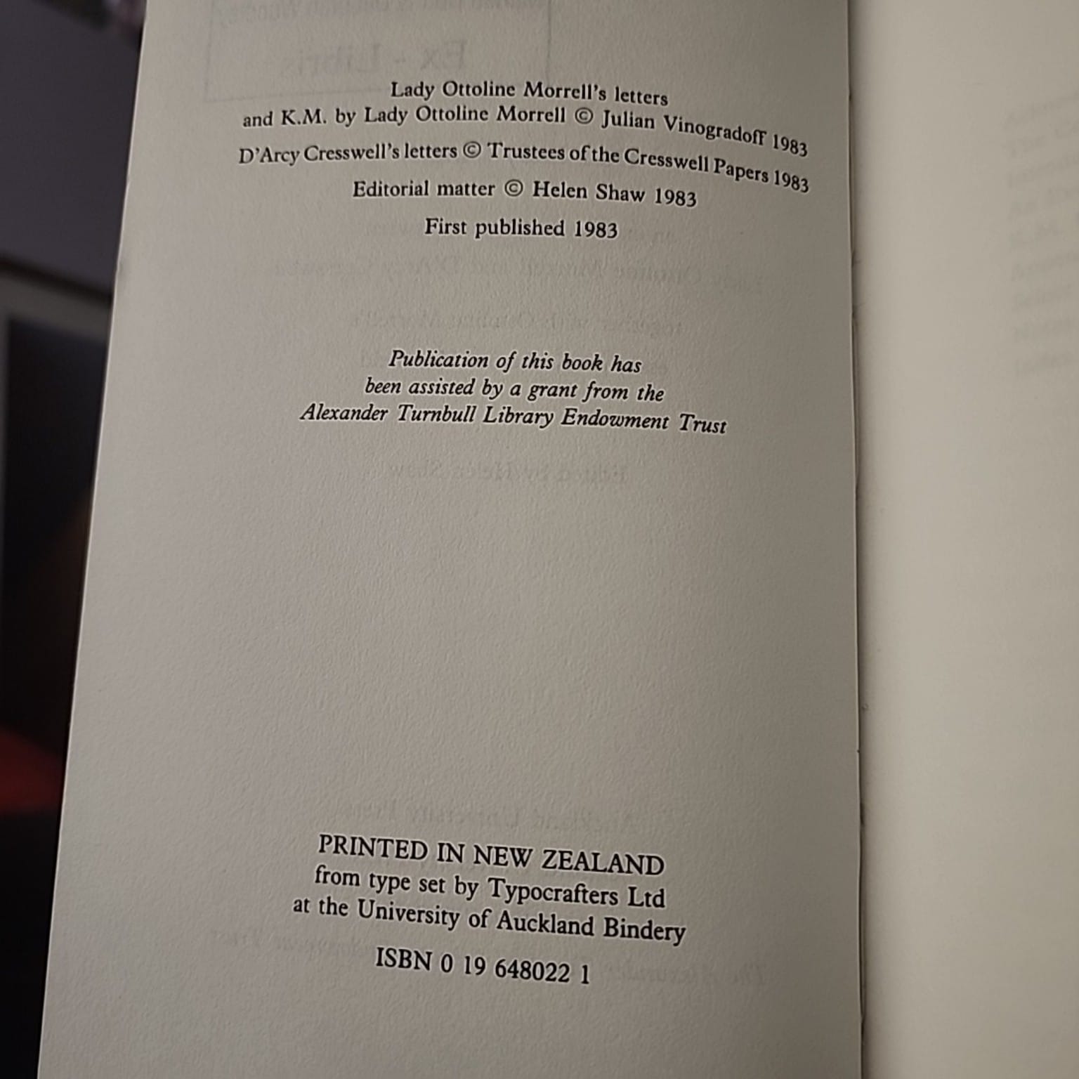 Dear Lady Ginger copyright page showing first publication 1983 and ISBN 0196480221