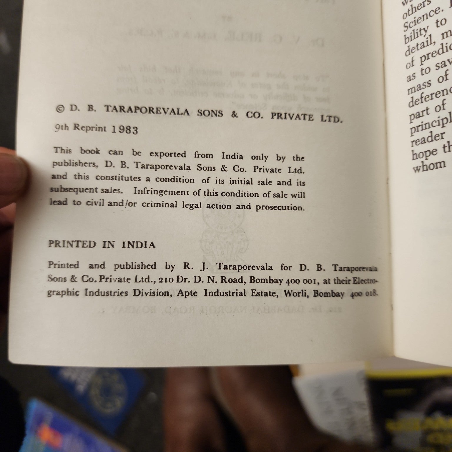 Directional Astrology of the Hindus by V. G. Rele, 1983 ninth reprint copyright page