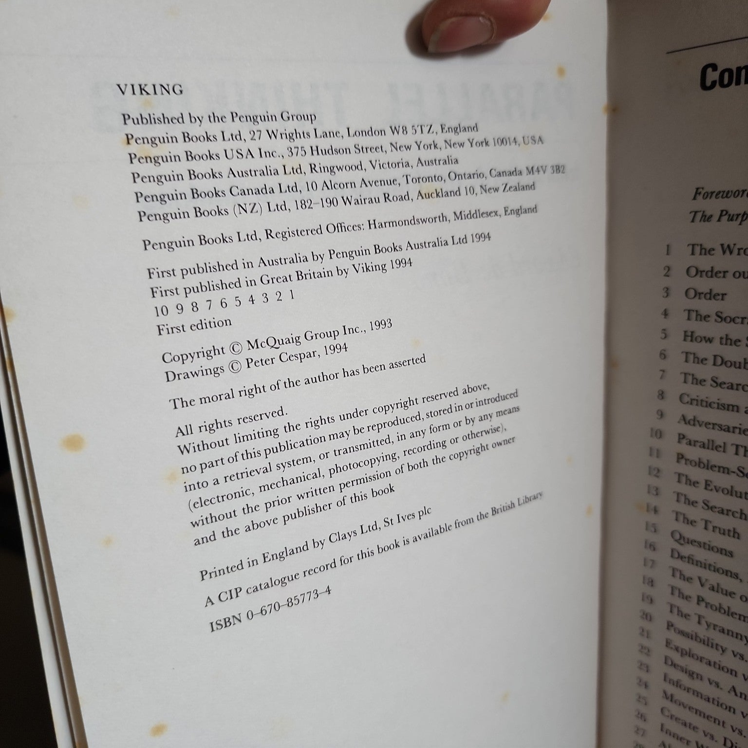Parallel Thinking by Edward de Bono - copyright and edition page