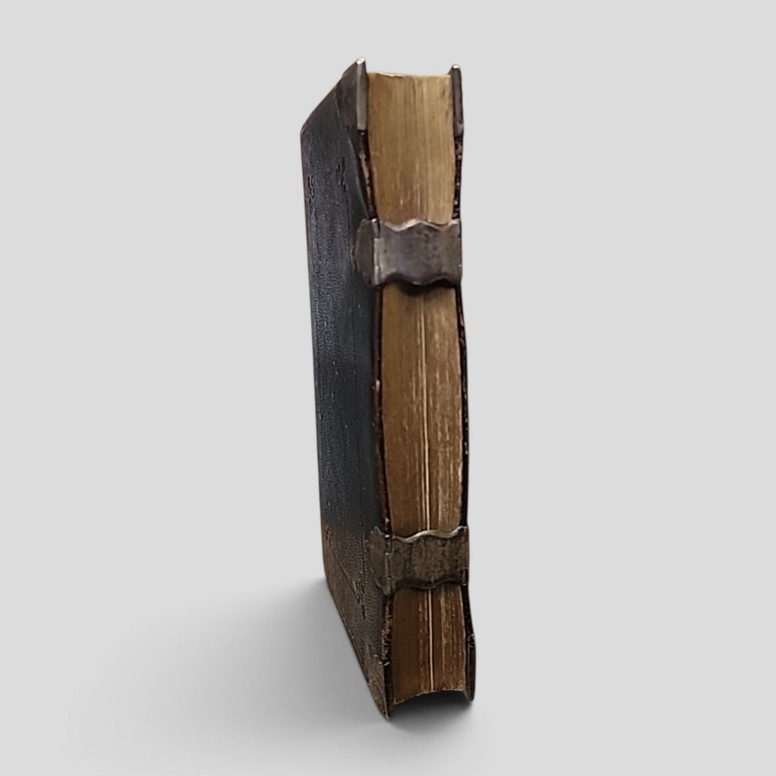 Antique English Version of the Polyglott Bible showing metal clasps and fore edge