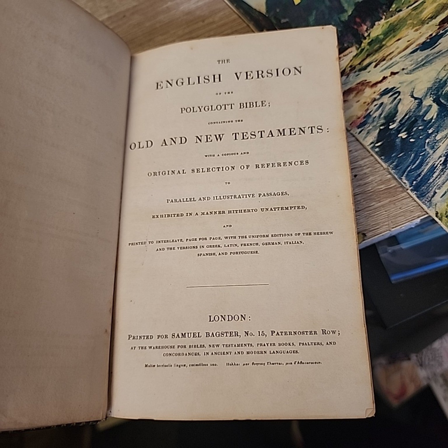 Title page of The English Version of the Polyglott Bible printed for Samuel Bagster, London