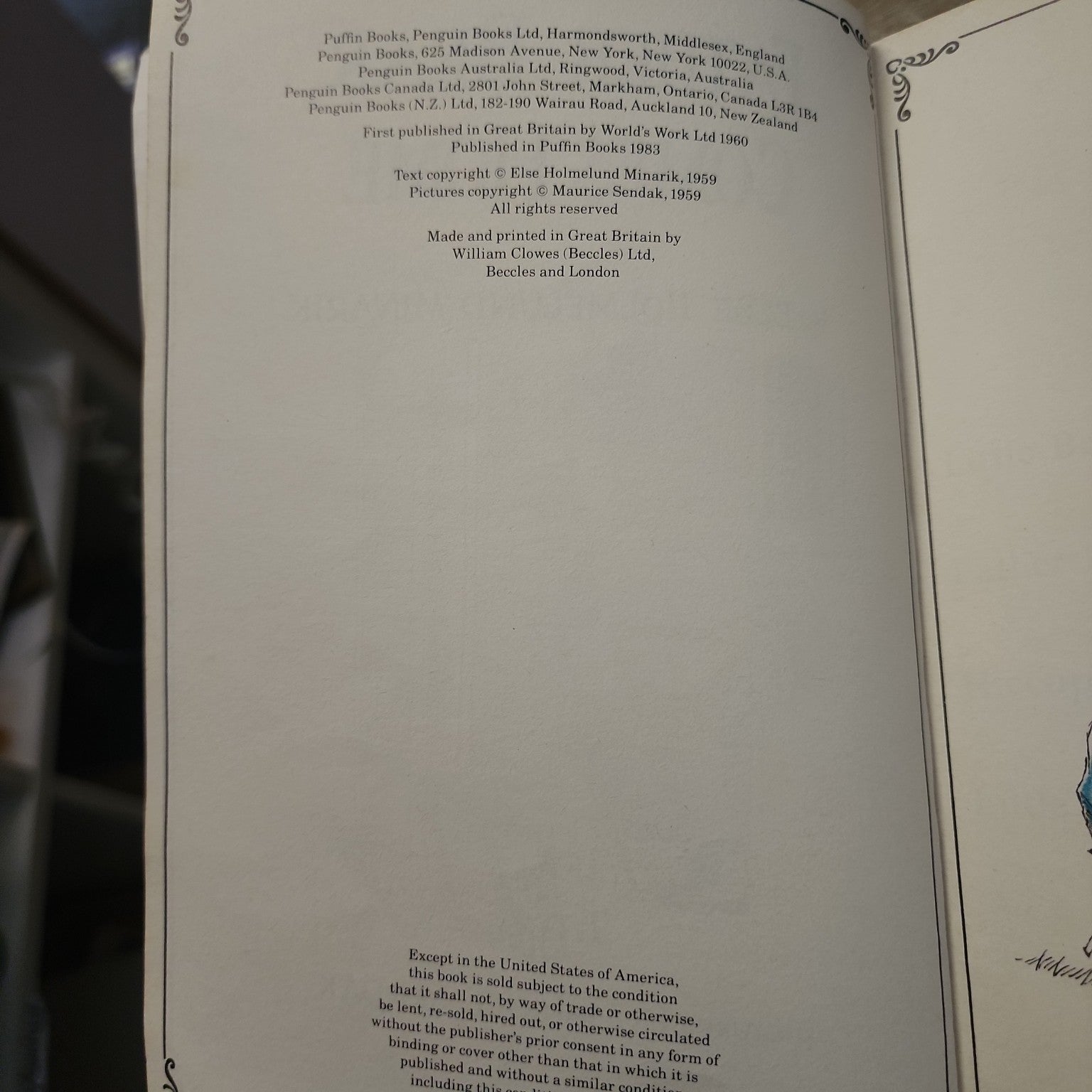 Copyright and publication page of Father Bear Comes Home, Puffin Books 1983 edition