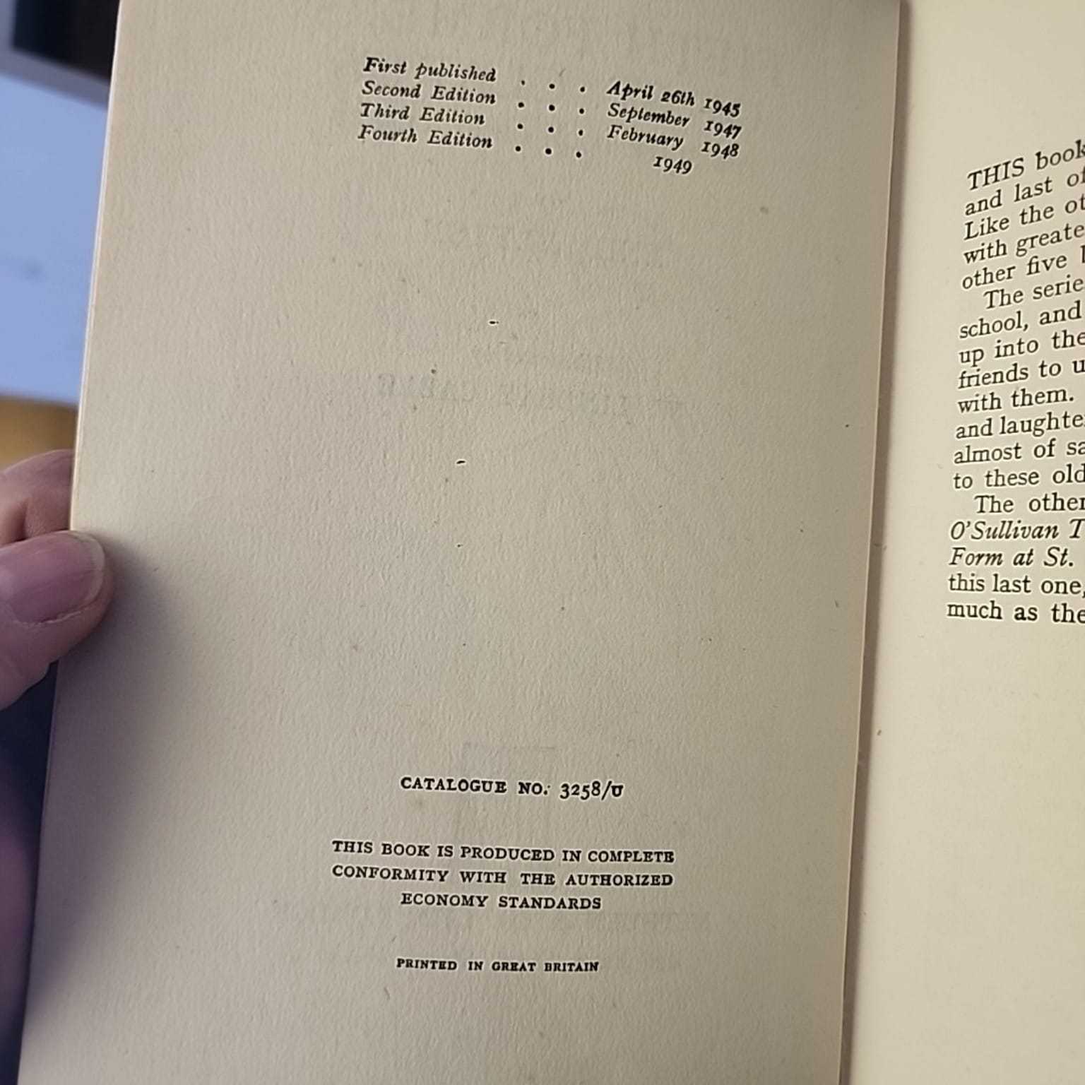 Fifth Formers of St. Clare's by Enid Blyton, edition page showing fourth edition 1949