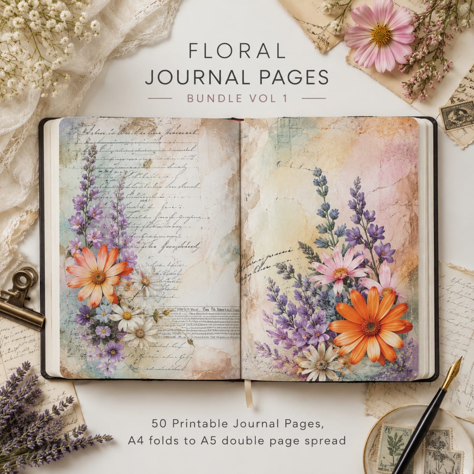 Floral journal pages printable bundle mockup