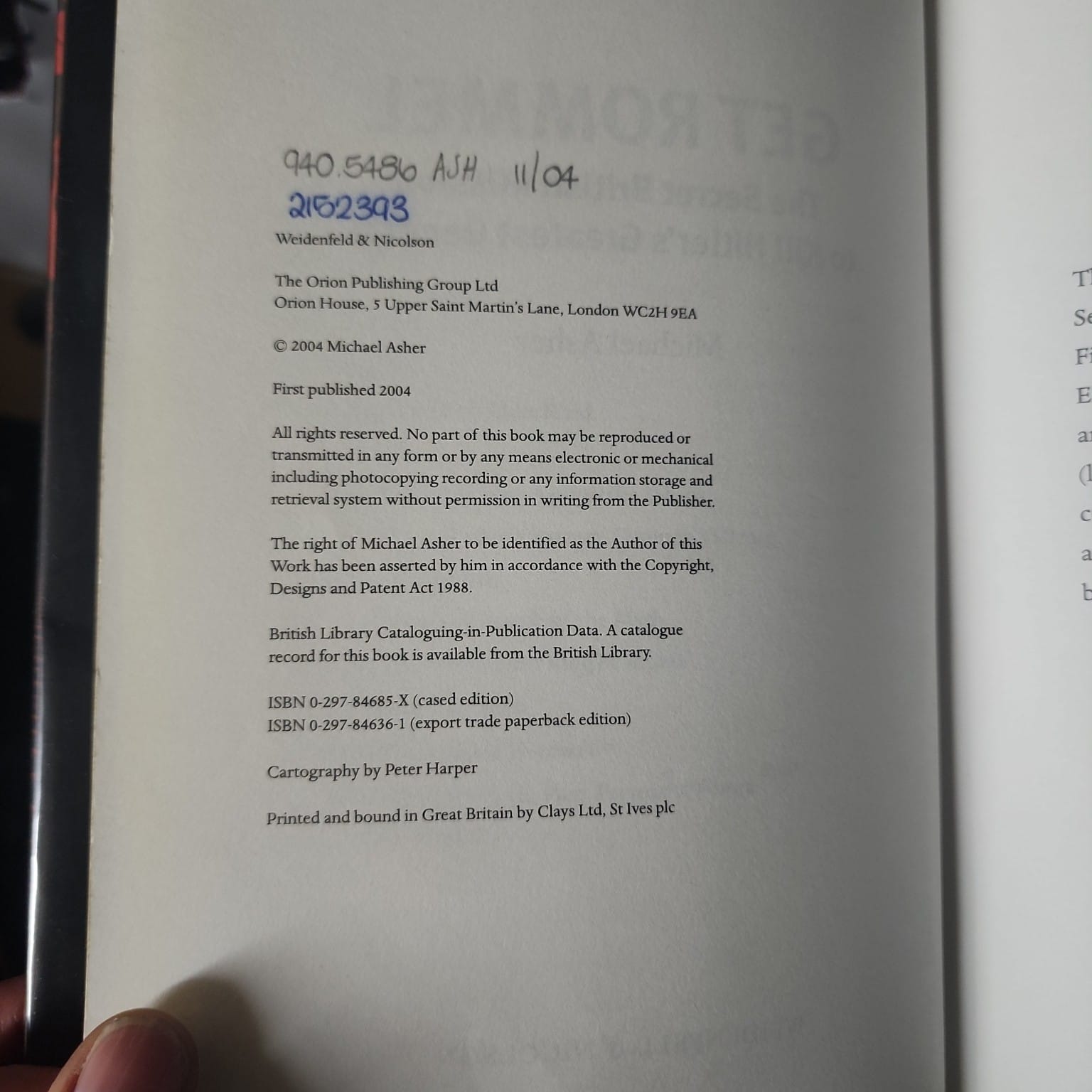 Copyright page of Get Rommel by Michael Asher showing the 2004 first edition and ISBN