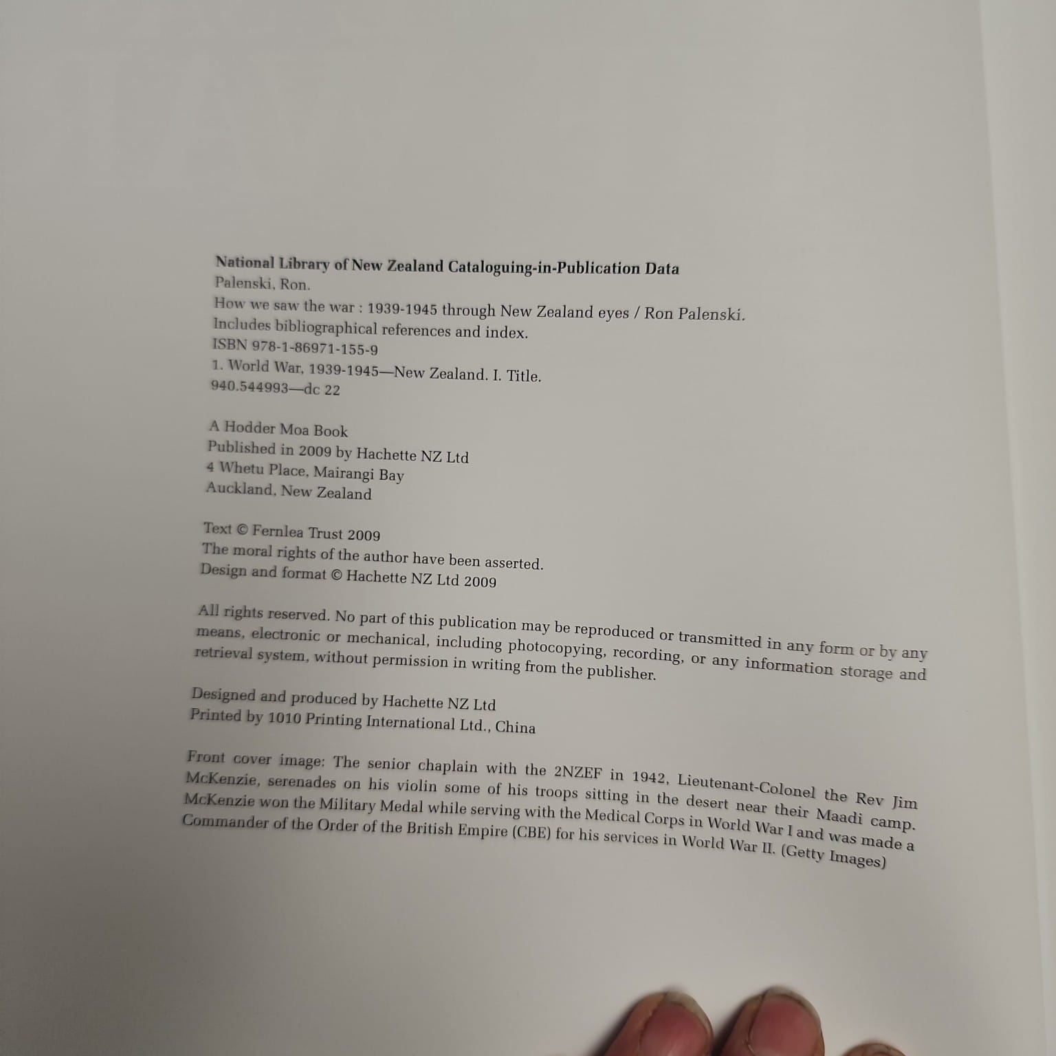 How We Saw the War by Ron Palenski 2009 publication and ISBN page