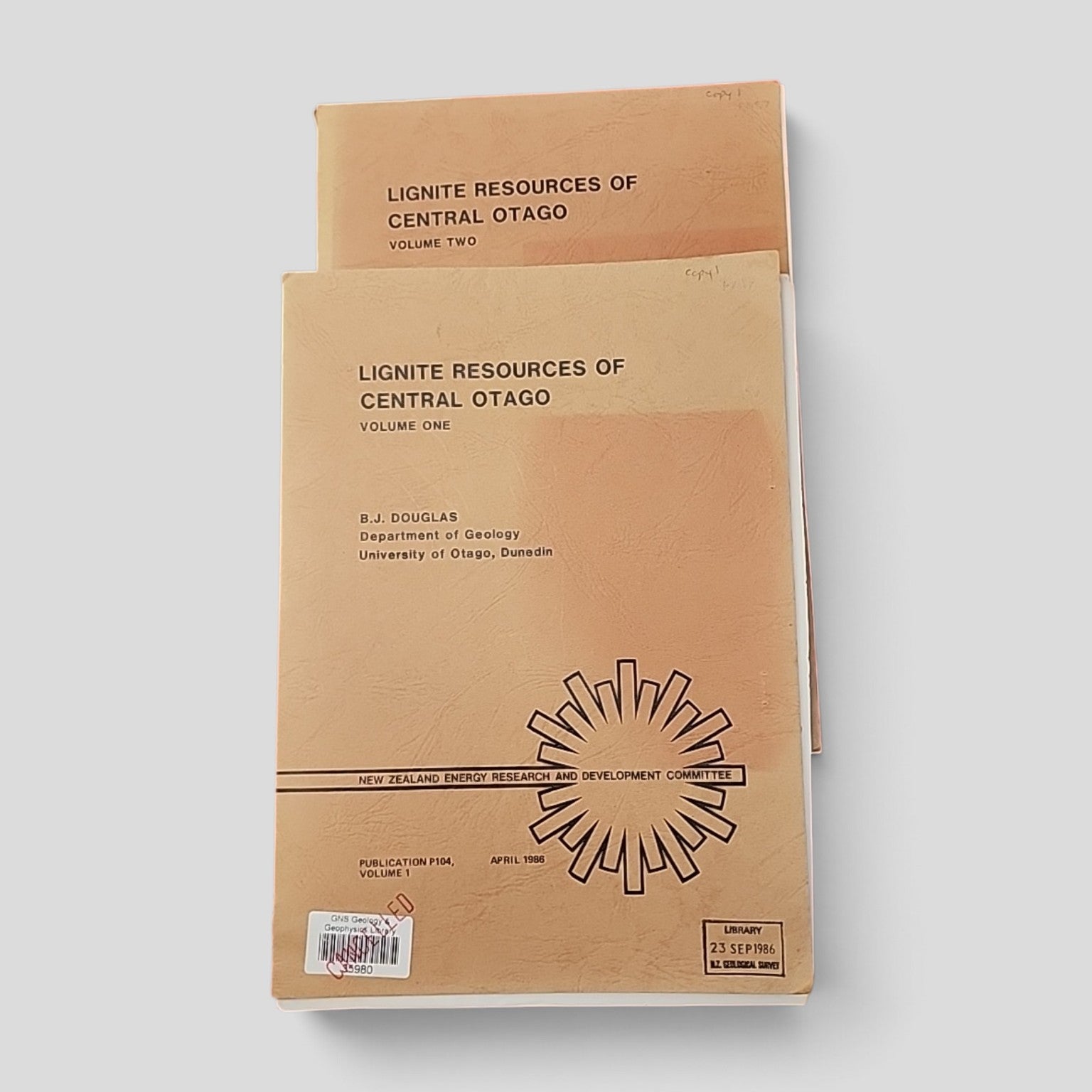 Lignite Resources of Central Otago by B. J. Douglas, two-volume set