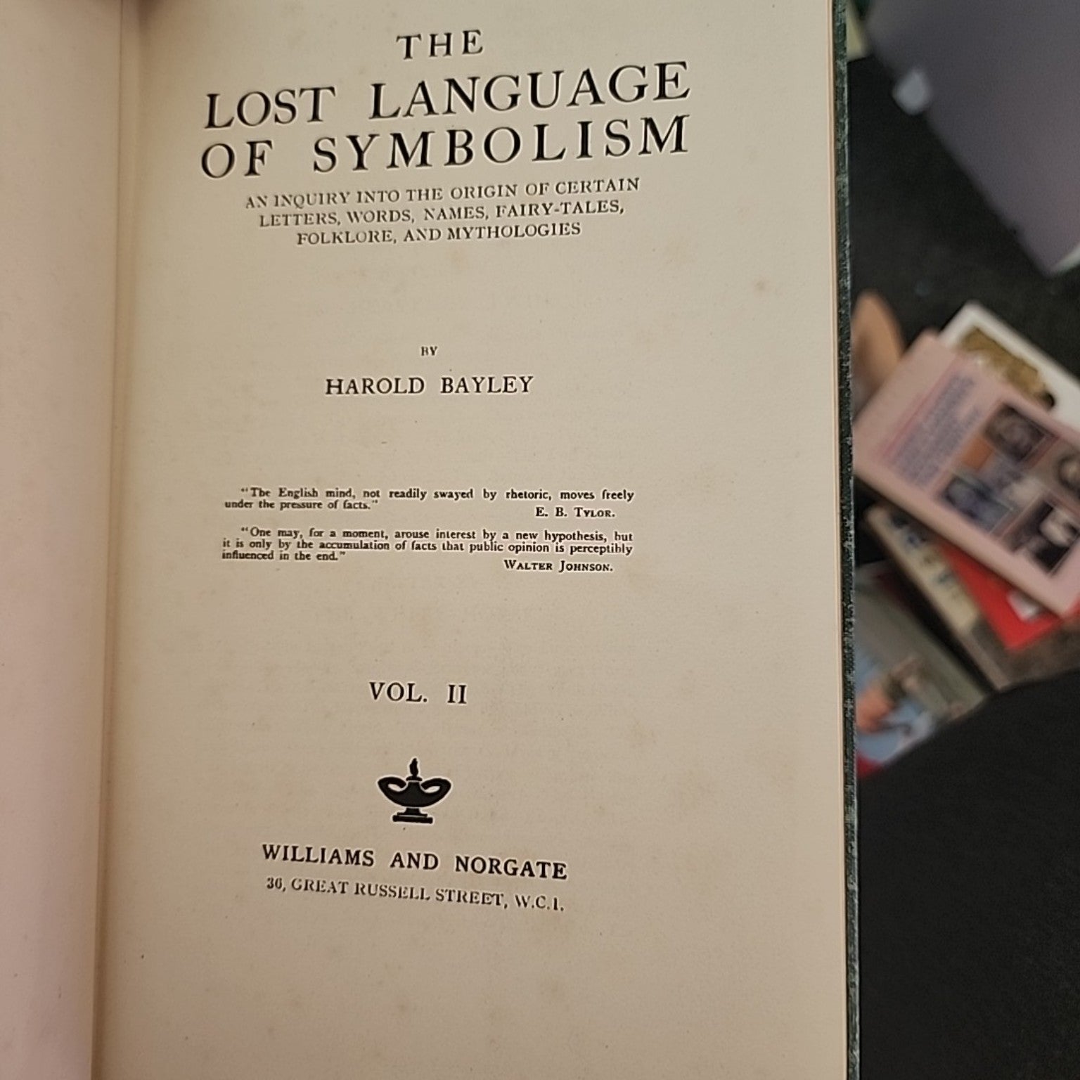 Title page of The Lost Language of Symbolism Volume II by Harold Bayley