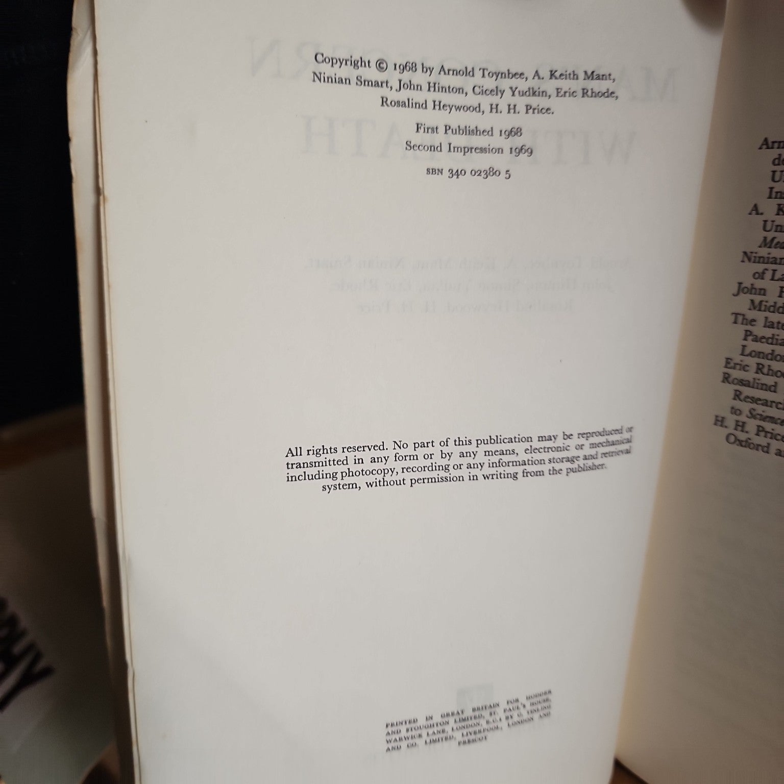 Man's Concern with Death 1969 second impression copyright page