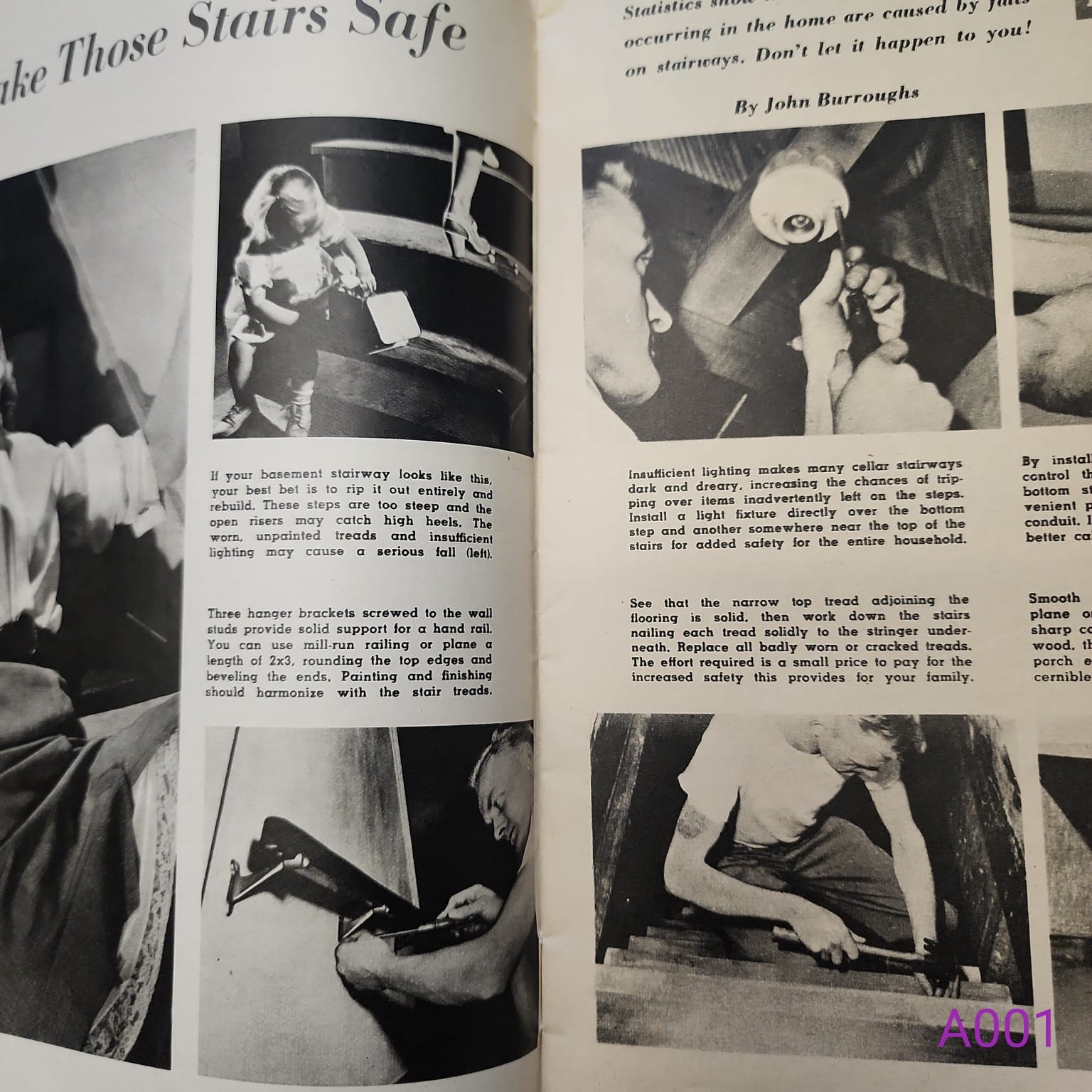 Interior page from Mechanix Illustrated August 1953 showing Make Those Stairs Safe article