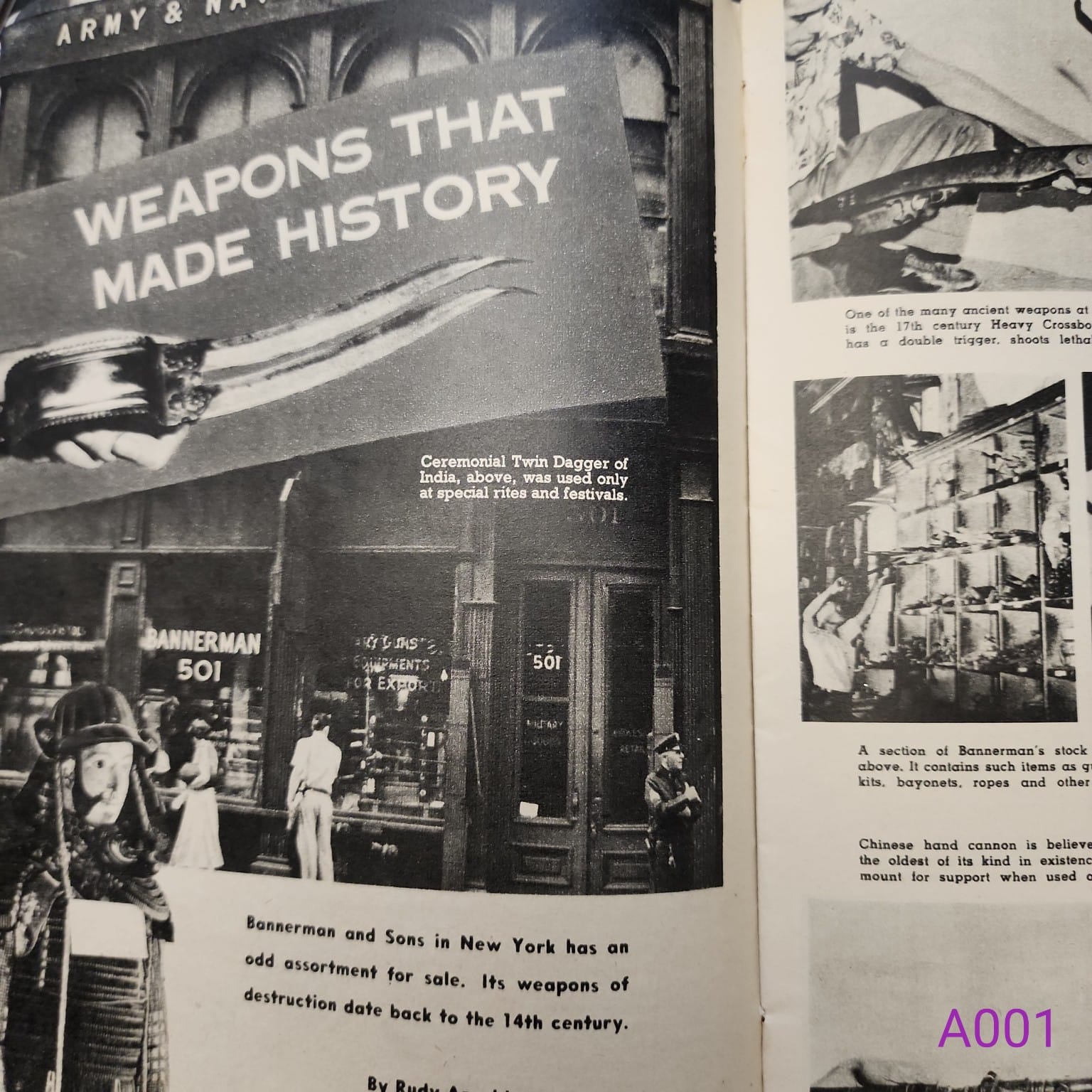 Interior page from Mechanix Illustrated August 1953 showing Weapons That Made History
