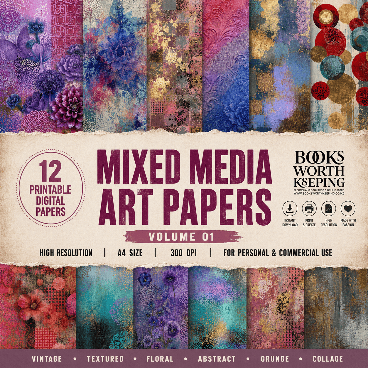 Mixed Media Art Papers Volume 01 - 12 printable digital papers