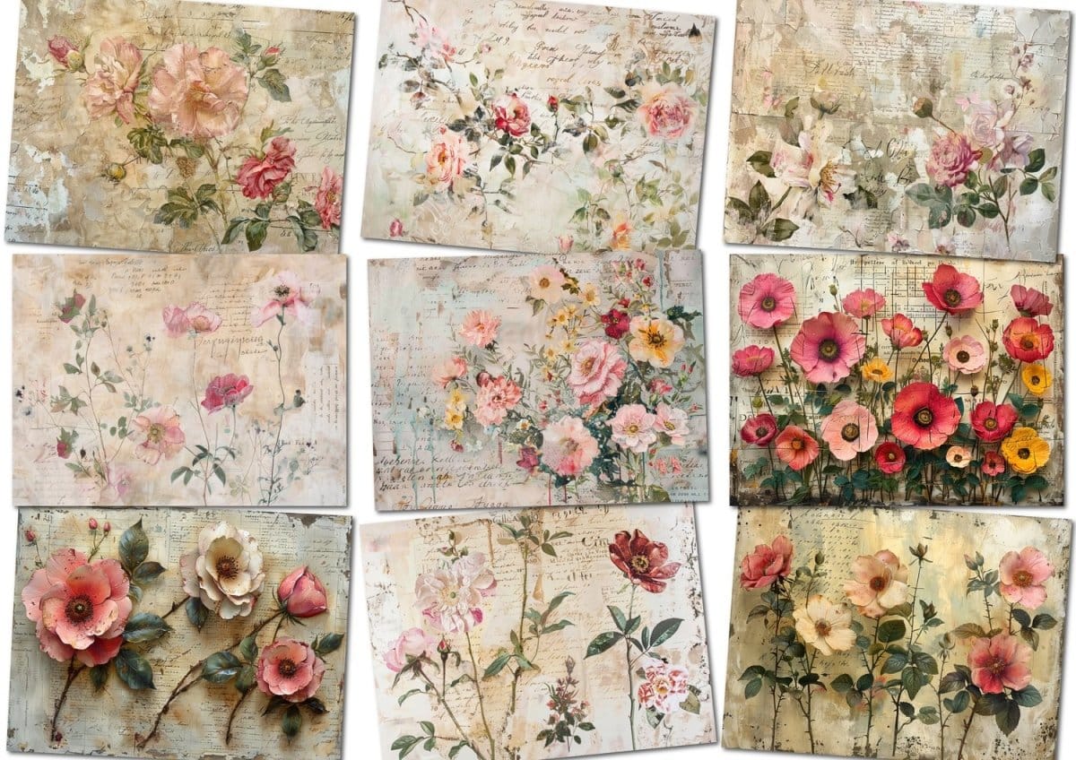 Moody Wildflowers - 52 Page Digital Paper Pack to Print at Home - Books Worth Keeping