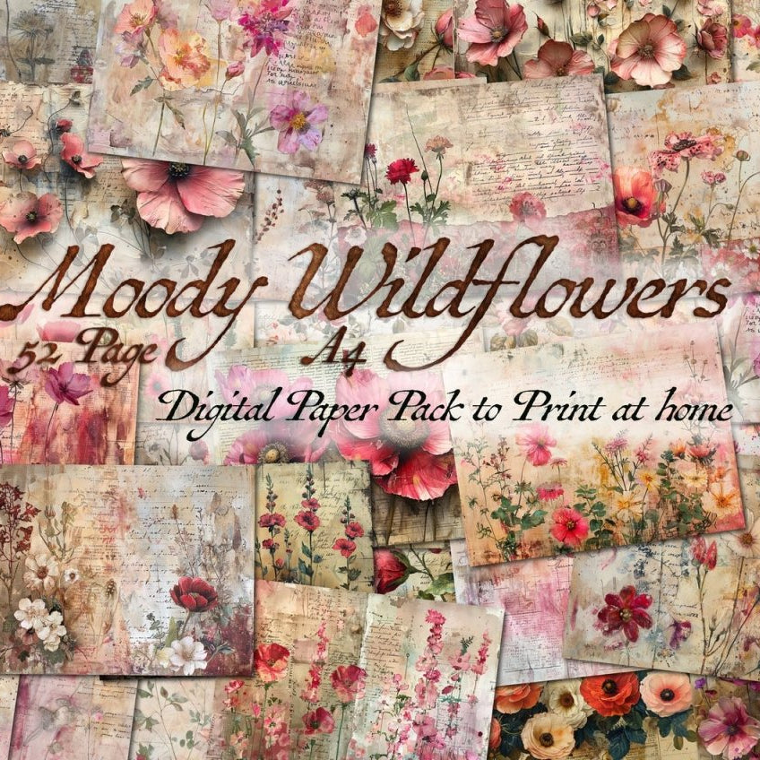 Moody Wildflowers - 52 Page Digital Paper Pack to Print at Home - Books Worth Keeping