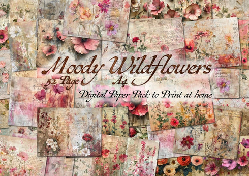 Moody Wildflowers - 52 Page Digital Paper Pack to Print at Home - Books Worth Keeping