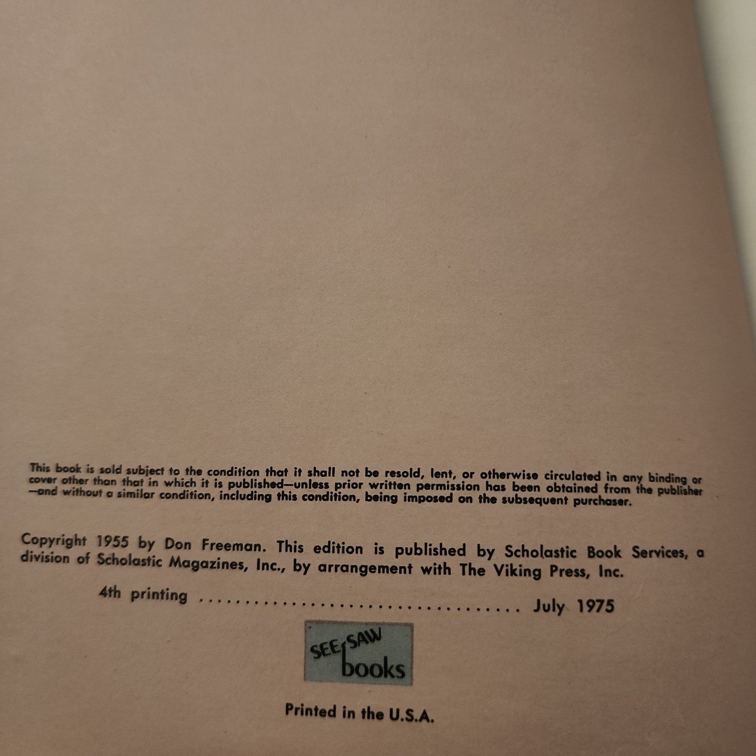 Mop Top by Don Freeman copyright and edition page