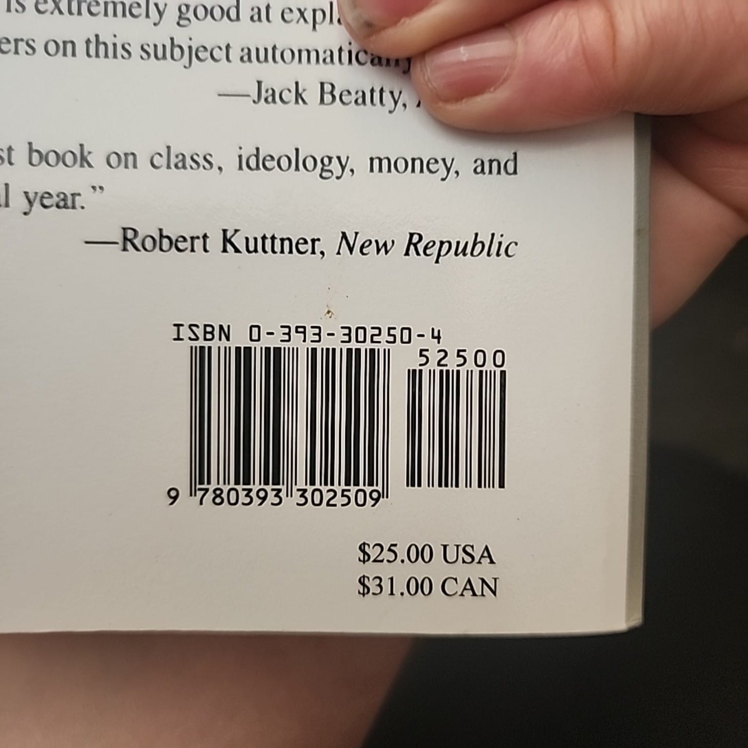 ISBN and rear cover details for The New Politics of Inequality by Thomas Byrne Edsall