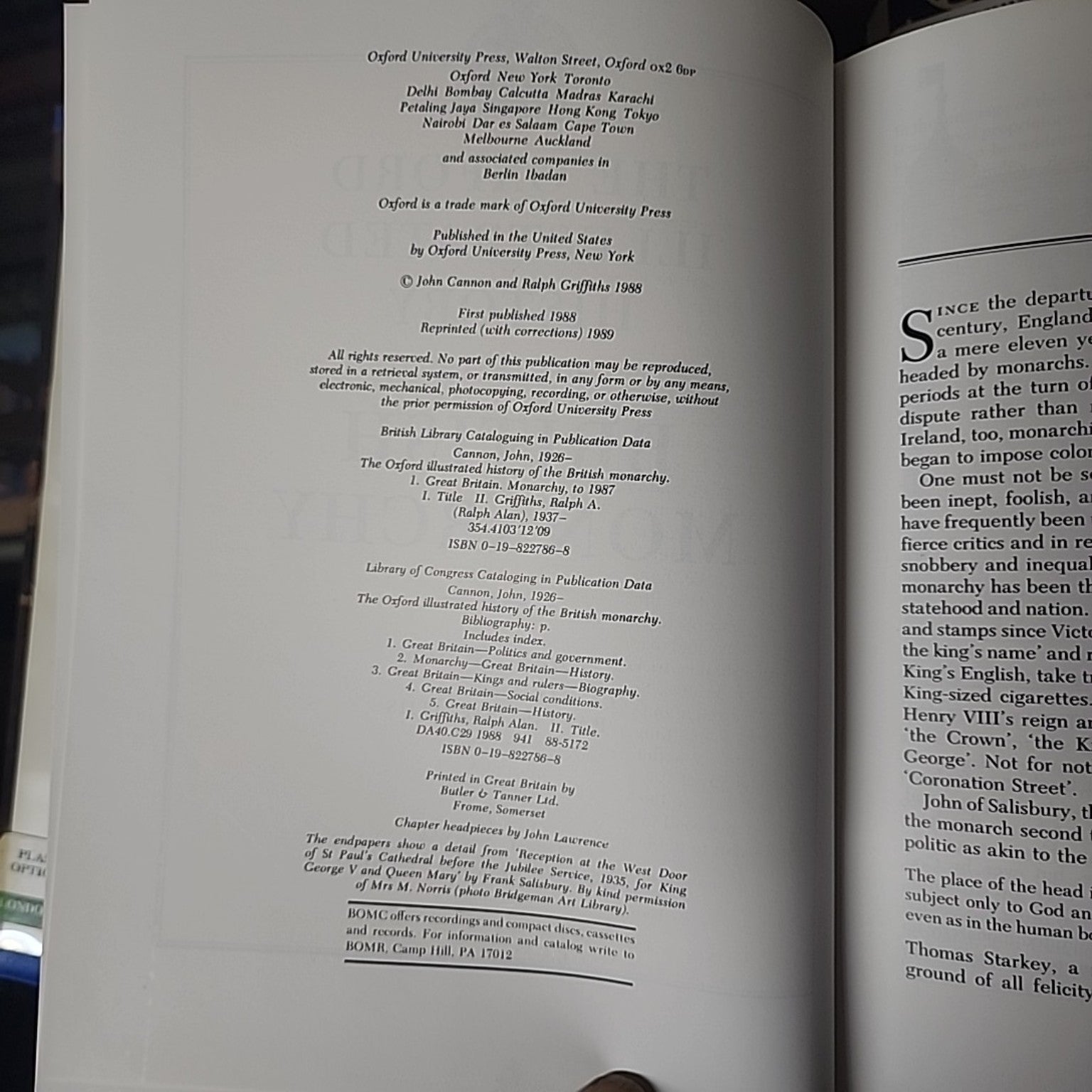 Copyright and ISBN page for The Oxford Illustrated History of the British Monarchy