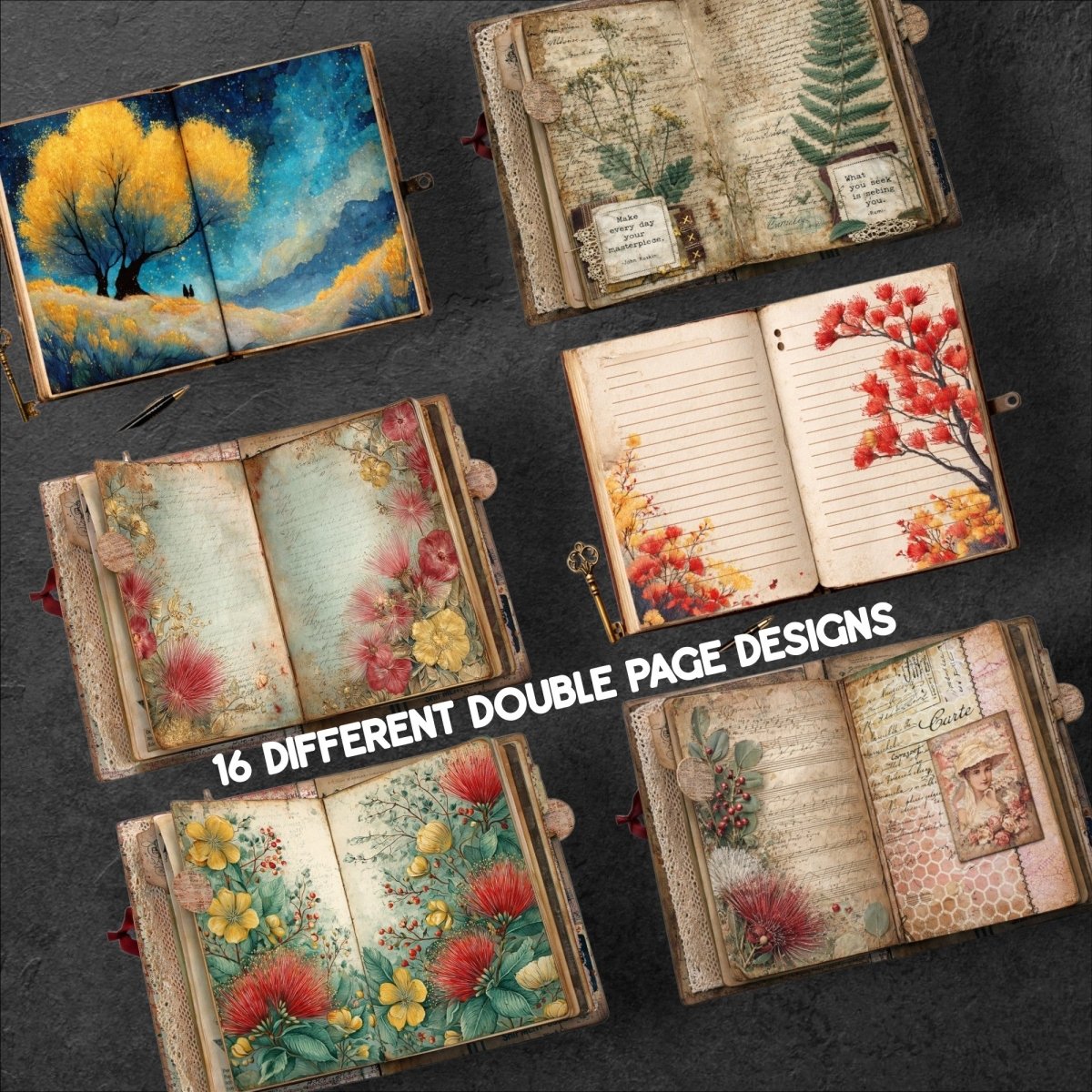 Pohutukawa Themed Printable Junk Journal Kit - Books Worth Keeping