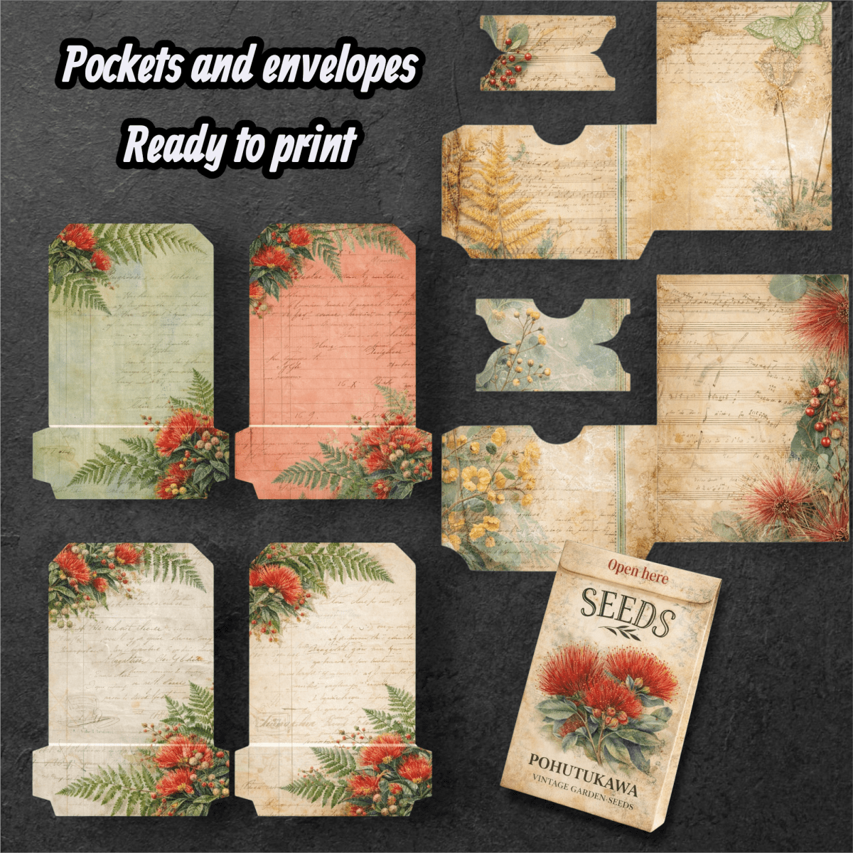 Pohutukawa Themed Printable Junk Journal Kit - Books Worth Keeping