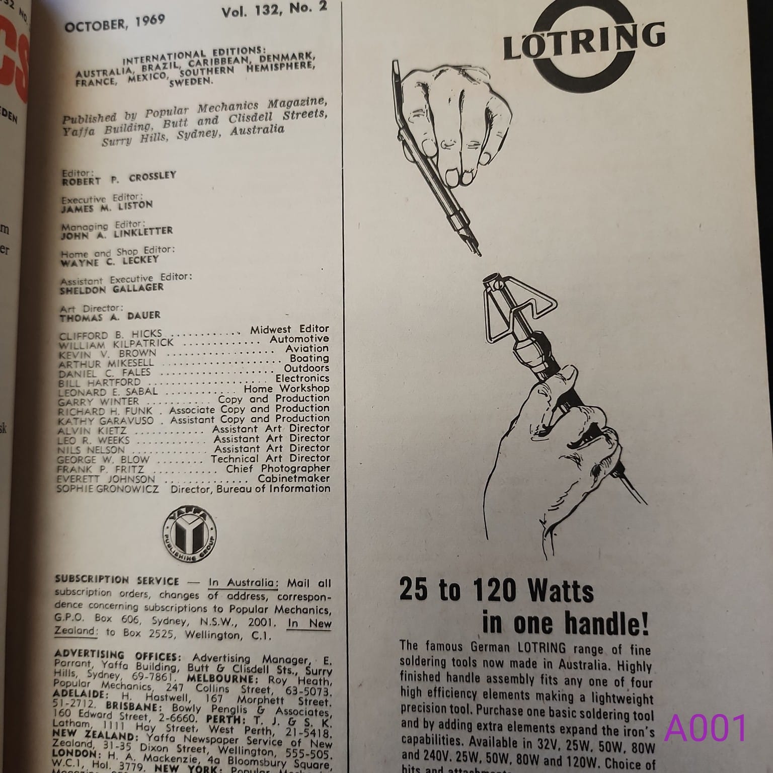 Interior advertising page from Popular Mechanics October 1969 vintage magazine