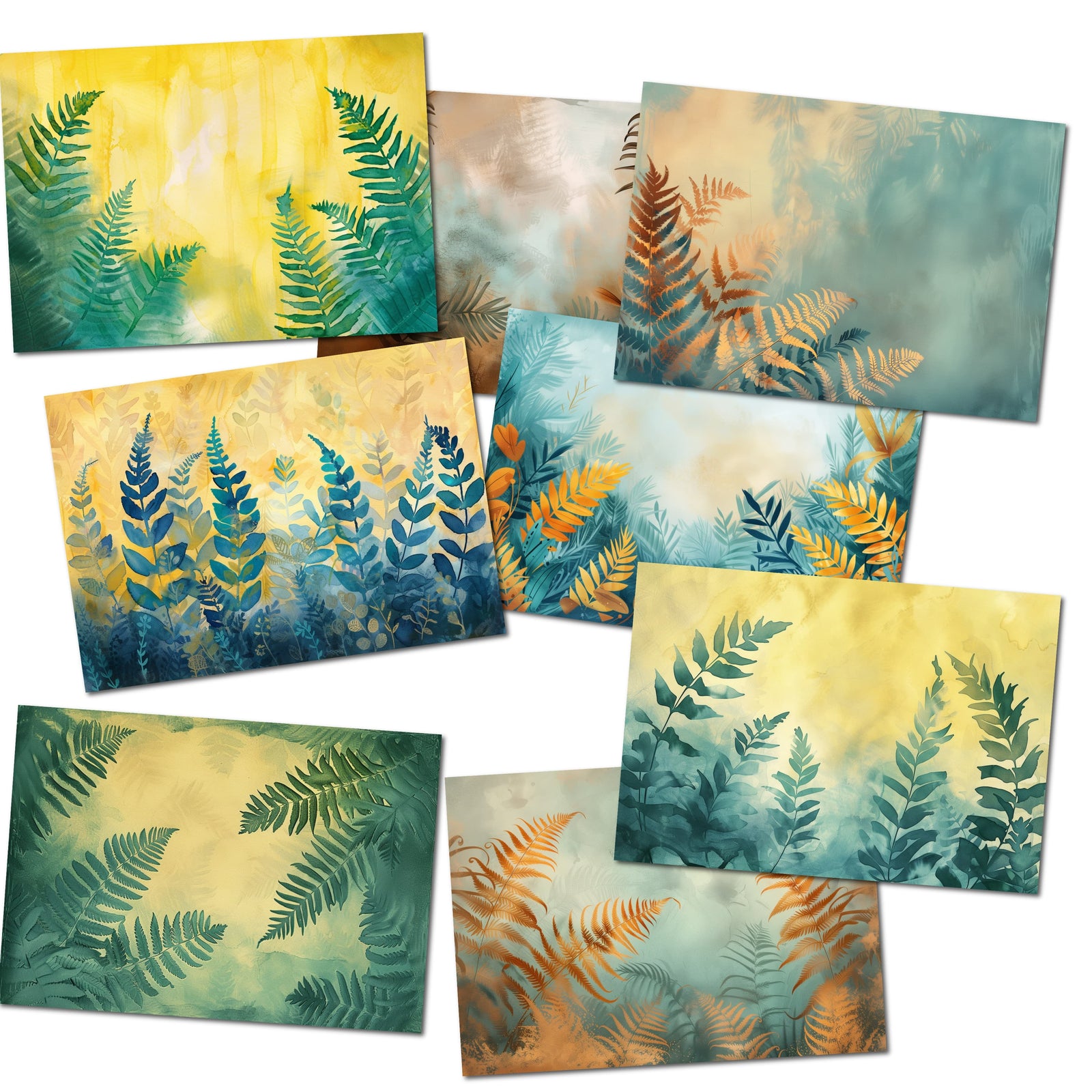 Gold & Turquoise Ferns – Printable Nature Junk Journal Pages