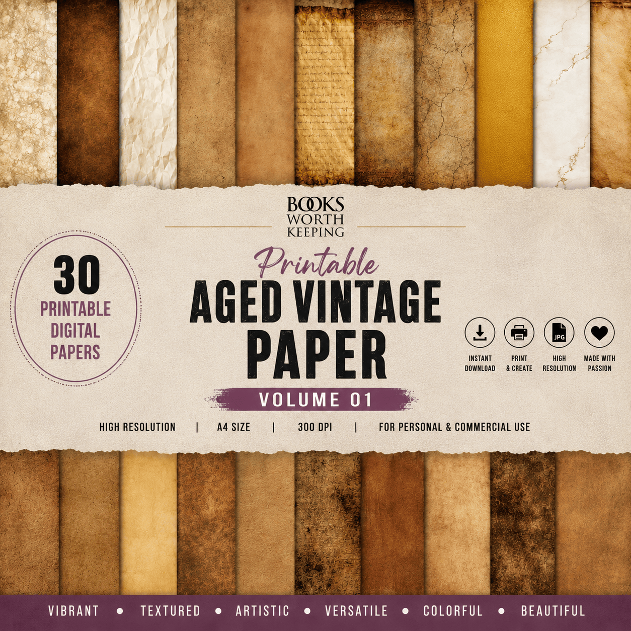 Printable Aged Vintage Paper Volume 01 - 30 printable digital papers