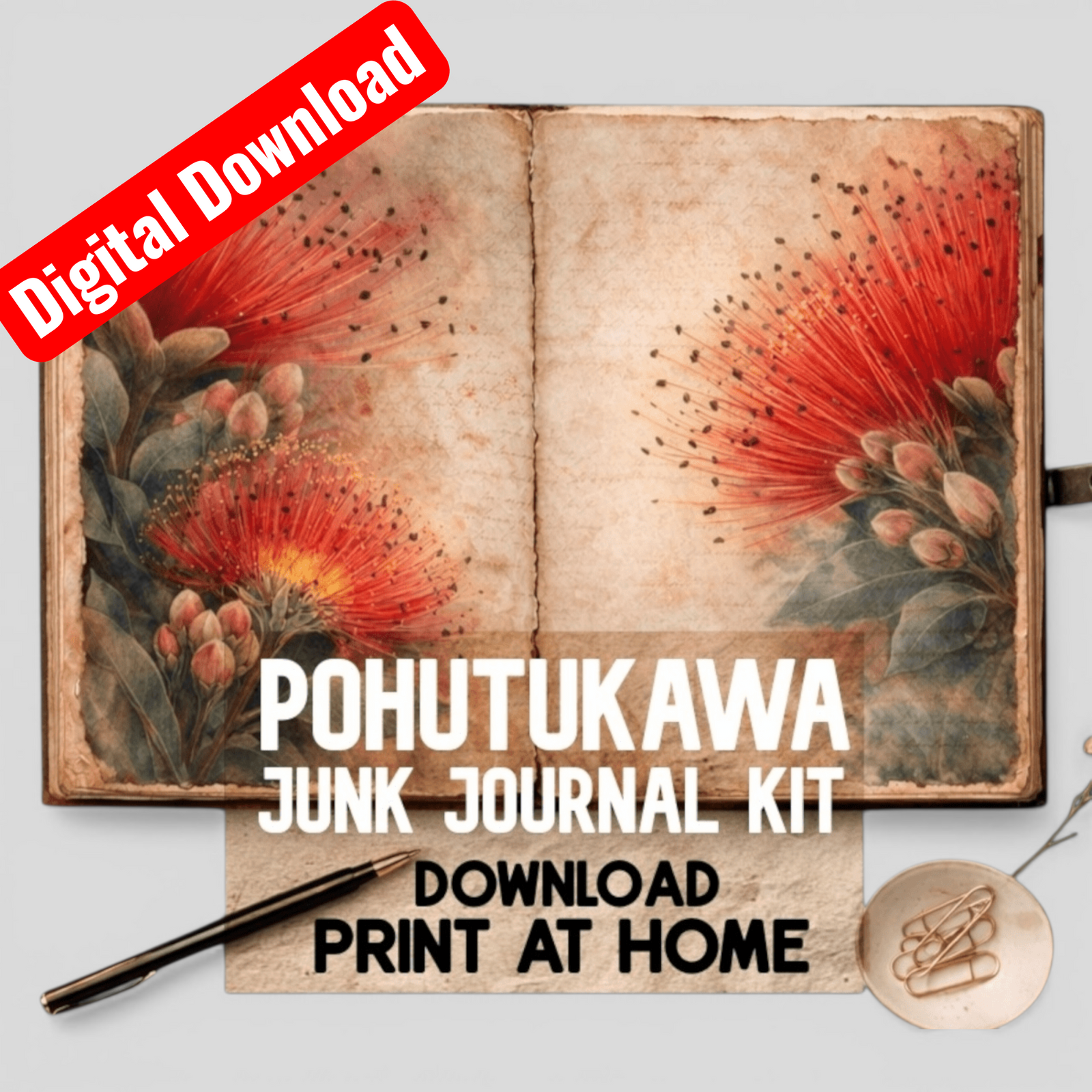 Pohutukawa Themed Printable Junk Journal Kit