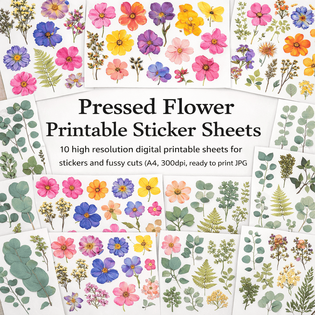 Pressed Flower Fussy Cuts Sticker Sheet - Digital Download