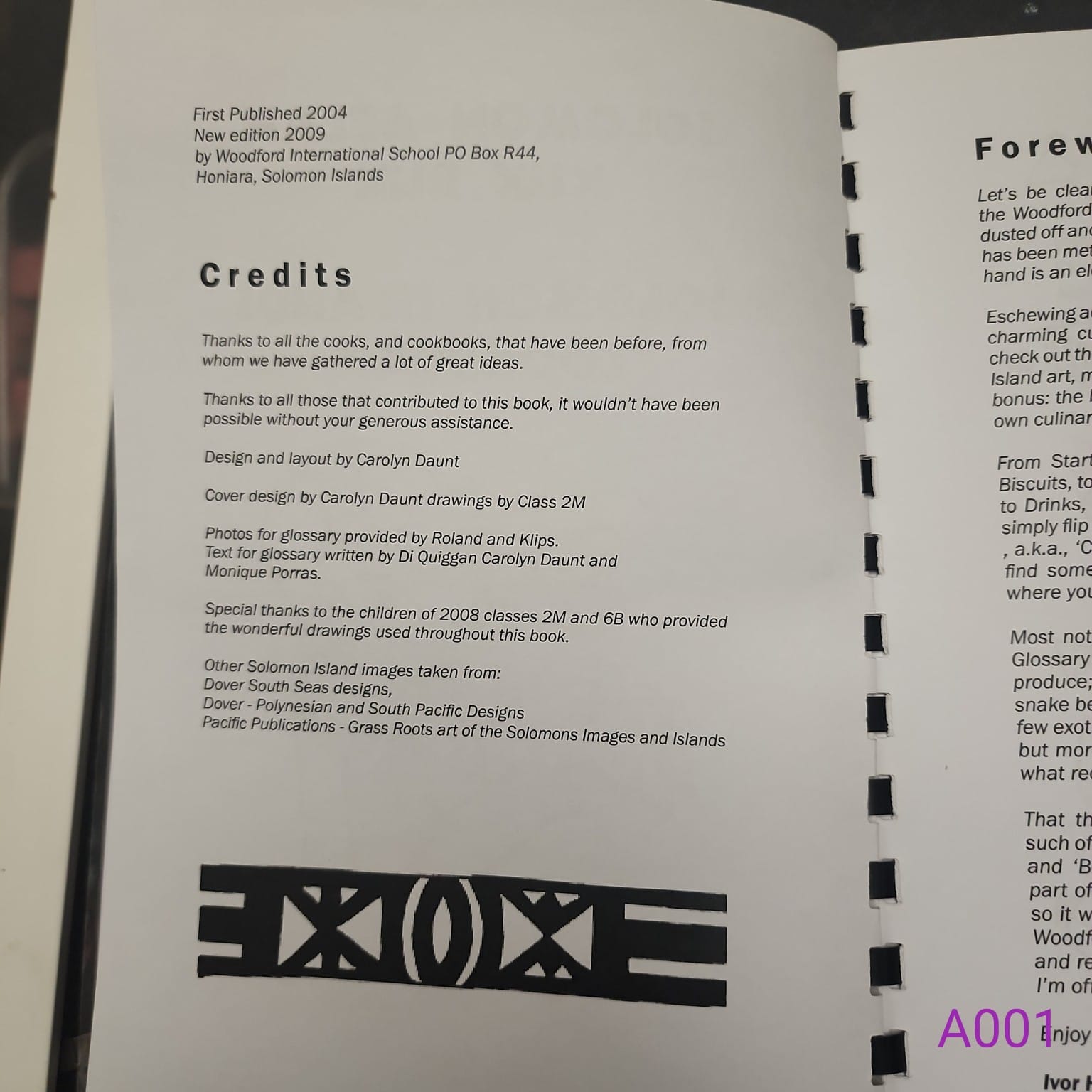 Solomon Islands Cook Book credits and publication page