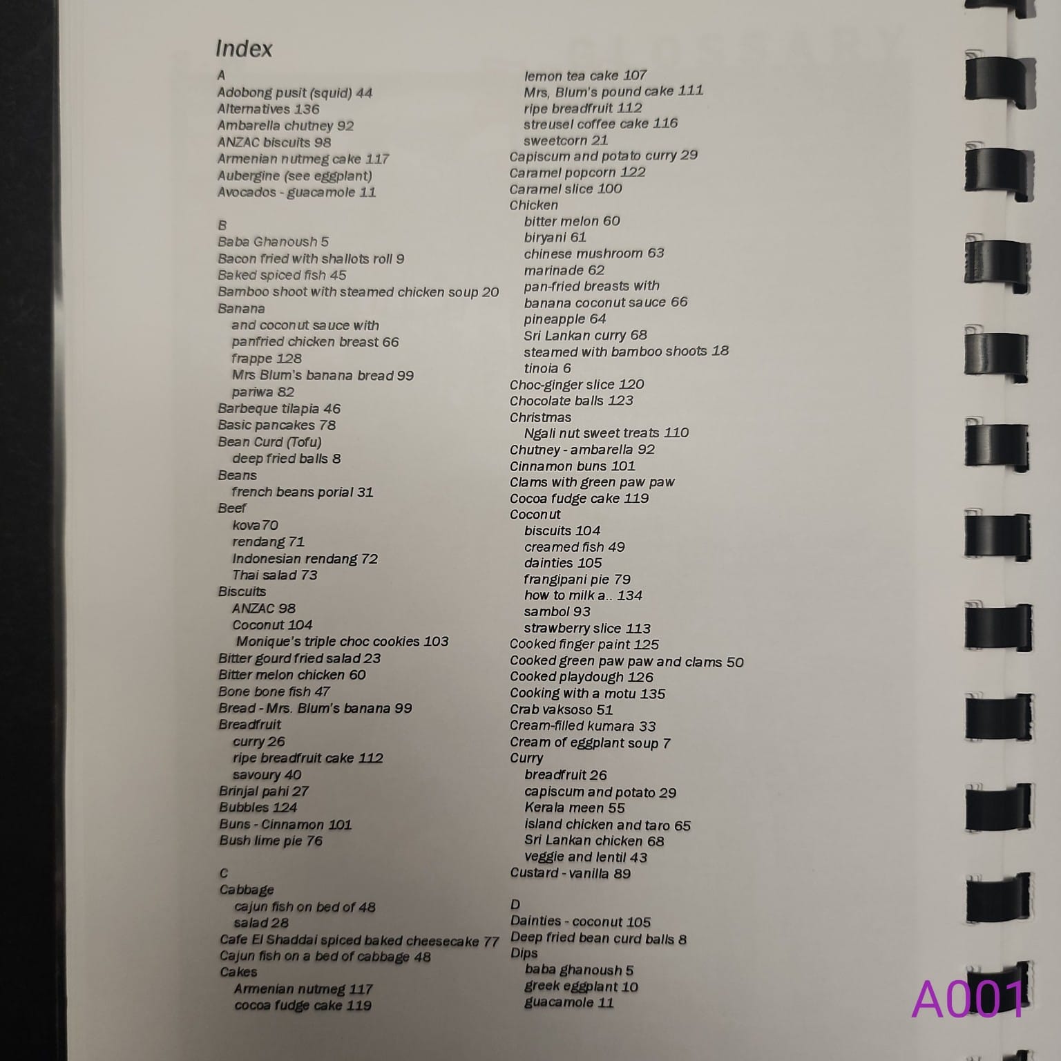 Solomon Islands Cook Book recipe index page 1