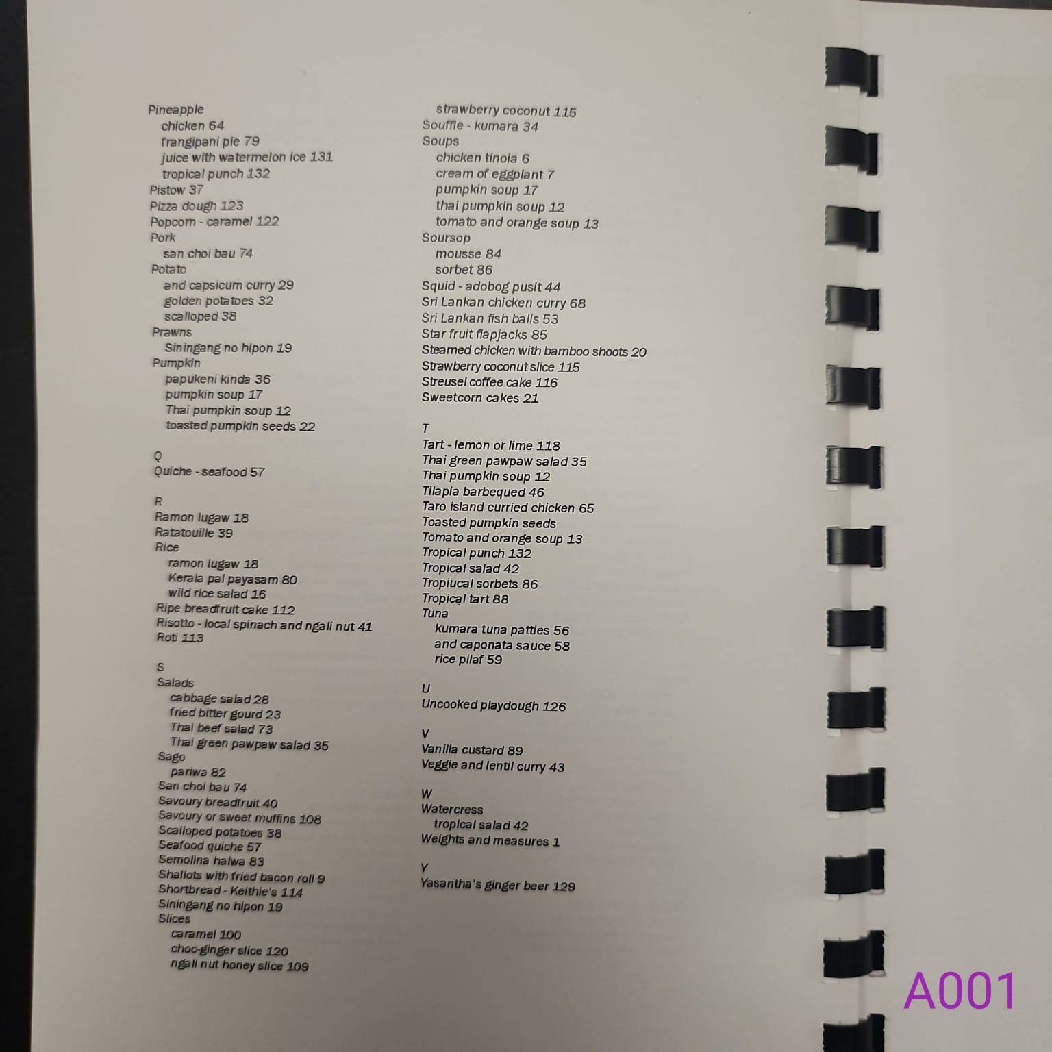 Solomon Islands Cook Book recipe index page 3