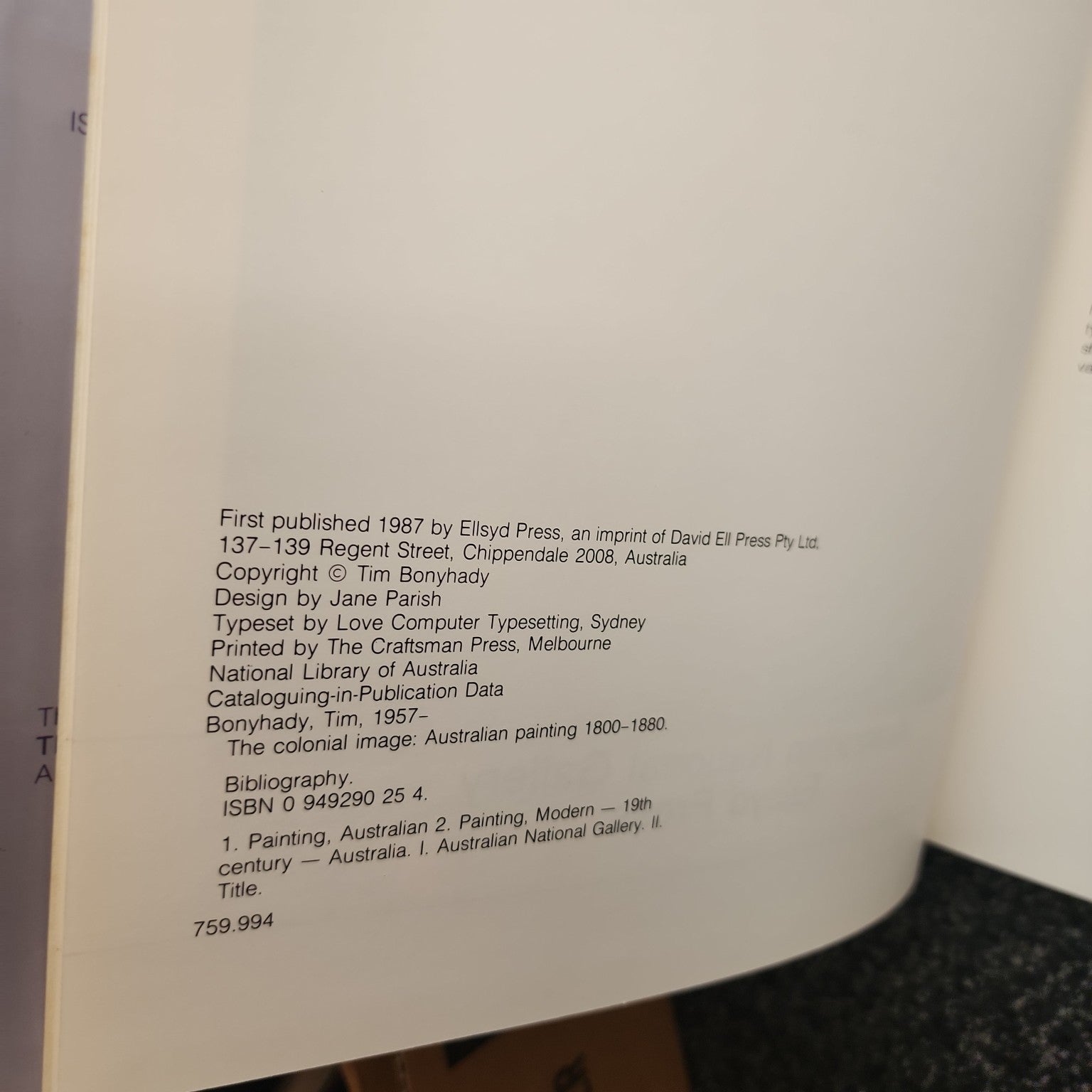 The Colonial Image by Tim Bonyhady copyright and ISBN page