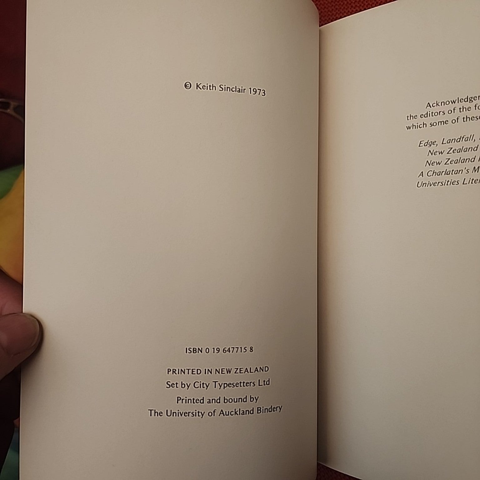 The Firewheel Tree by Keith Sinclair copyright and ISBN page