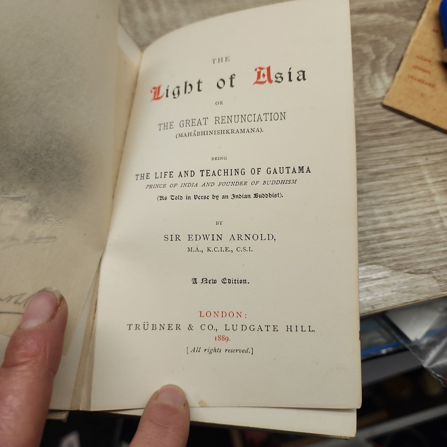 Title page of The Light of Asia by Sir Edwin Arnold, Trübner & Co., London, 1889