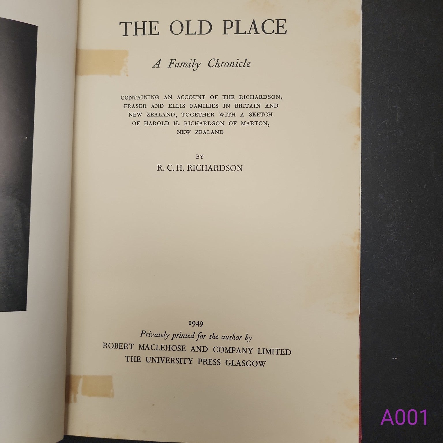The Old Place A Family Chronicle by R C H Richardson title page