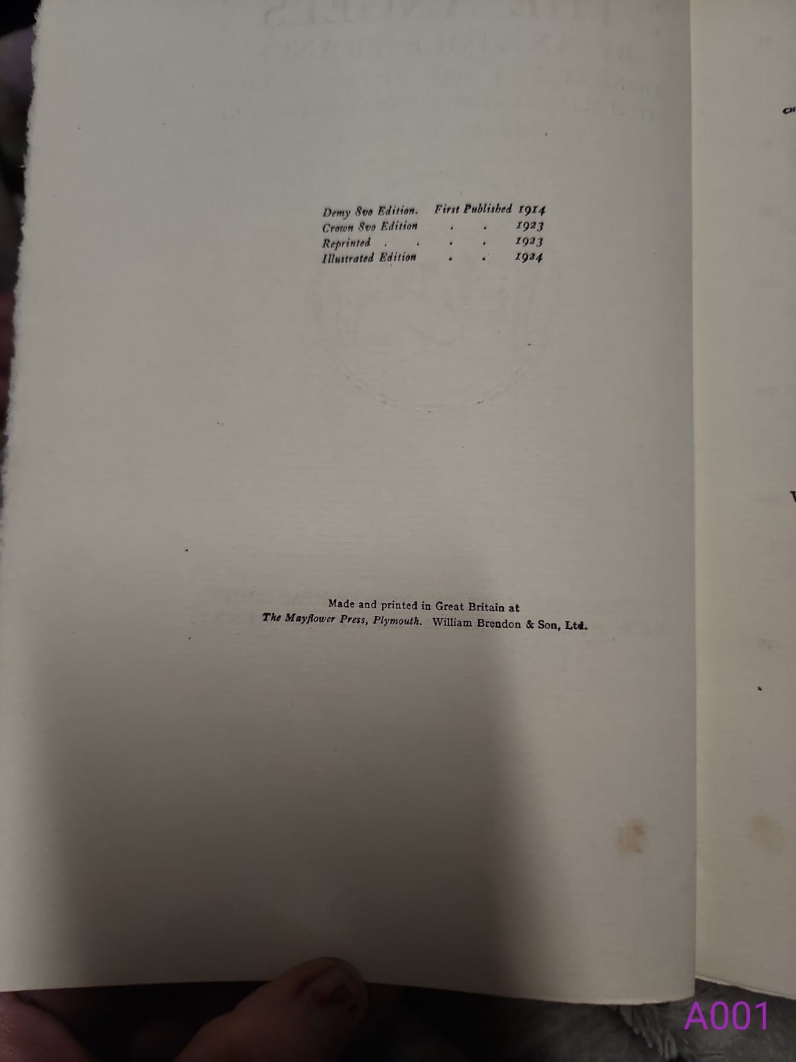 The Revolt of the Angels by Anatole France 1924 illustrated edition copyright page