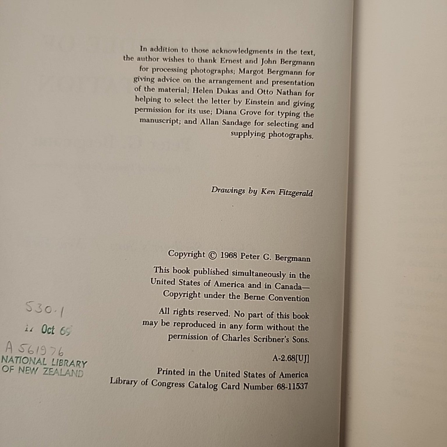 Copyright and edition page for The Riddle of Gravitation by Peter G. Bergmann, 1968