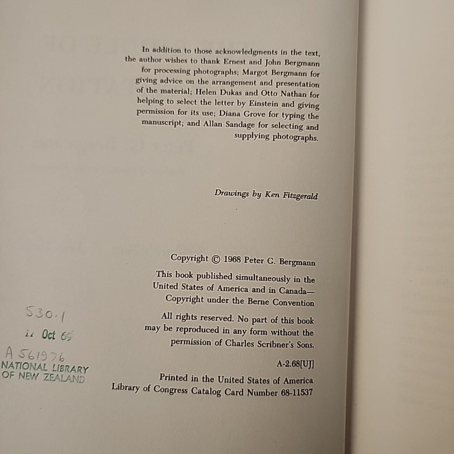 Copyright and edition page for The Riddle of Gravitation by Peter G. Bergmann, 1968